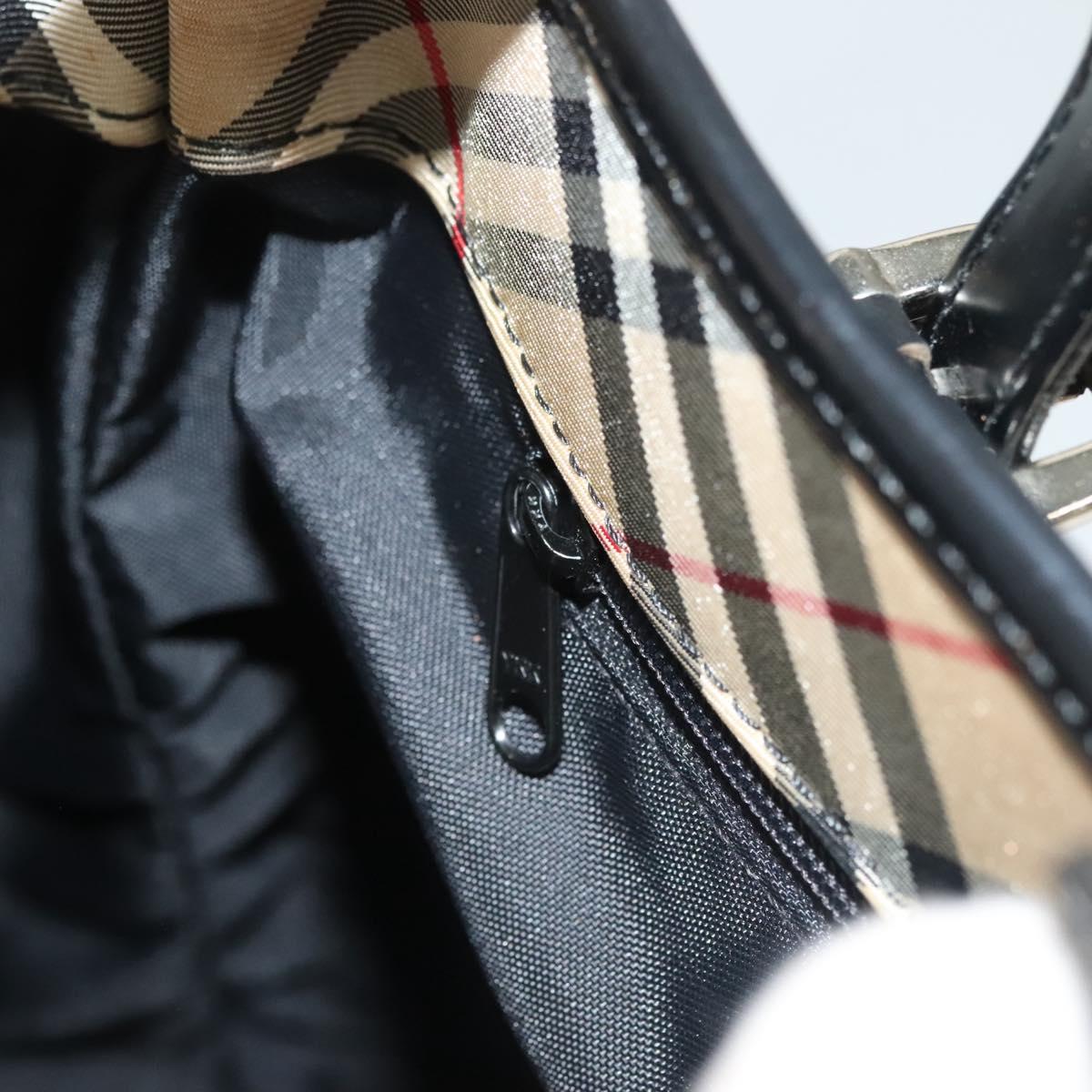 Burberrys Nova Check Blue Label Shoulder Bag Canvas Beige Silver Auth bs28026