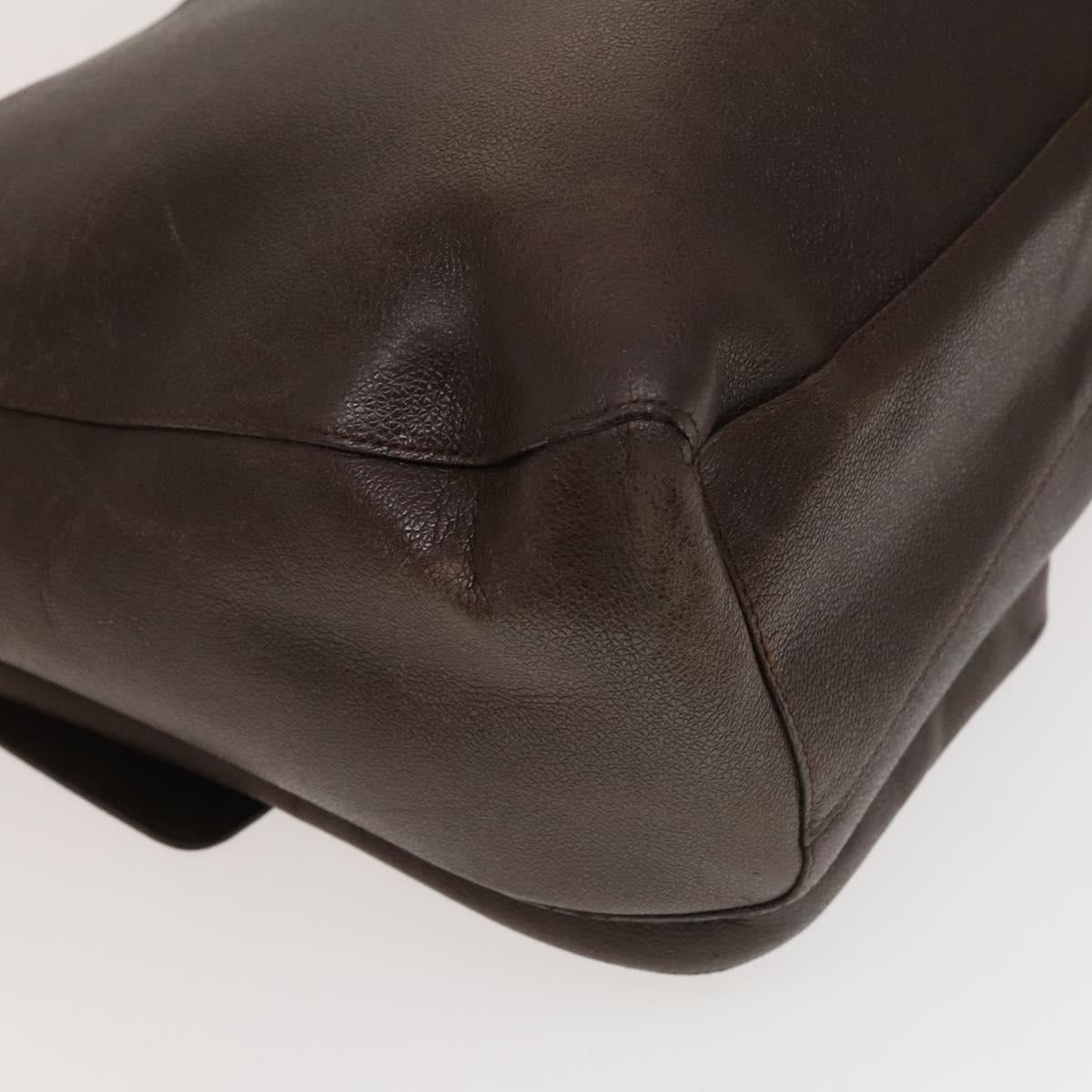 BVLGARI Shoulder Bag Leather Brown Silver Auth bs28028