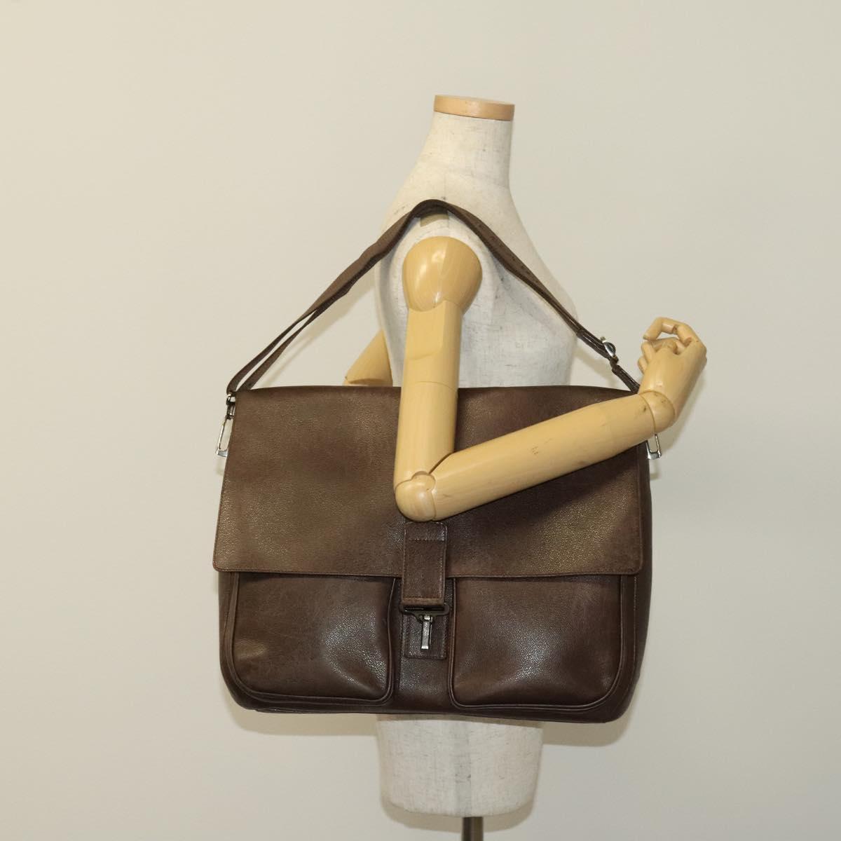 BVLGARI Shoulder Bag Leather Brown Silver Auth bs28028