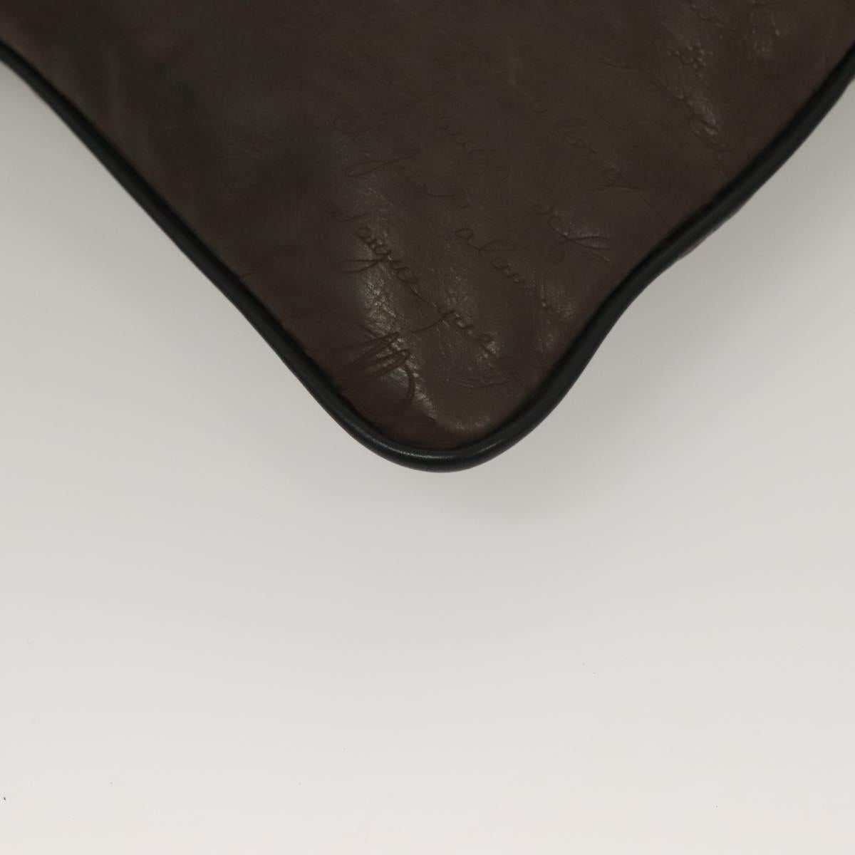 Berluti Calligraphy Clutch Bag Leather Brown Silver Auth bs28029