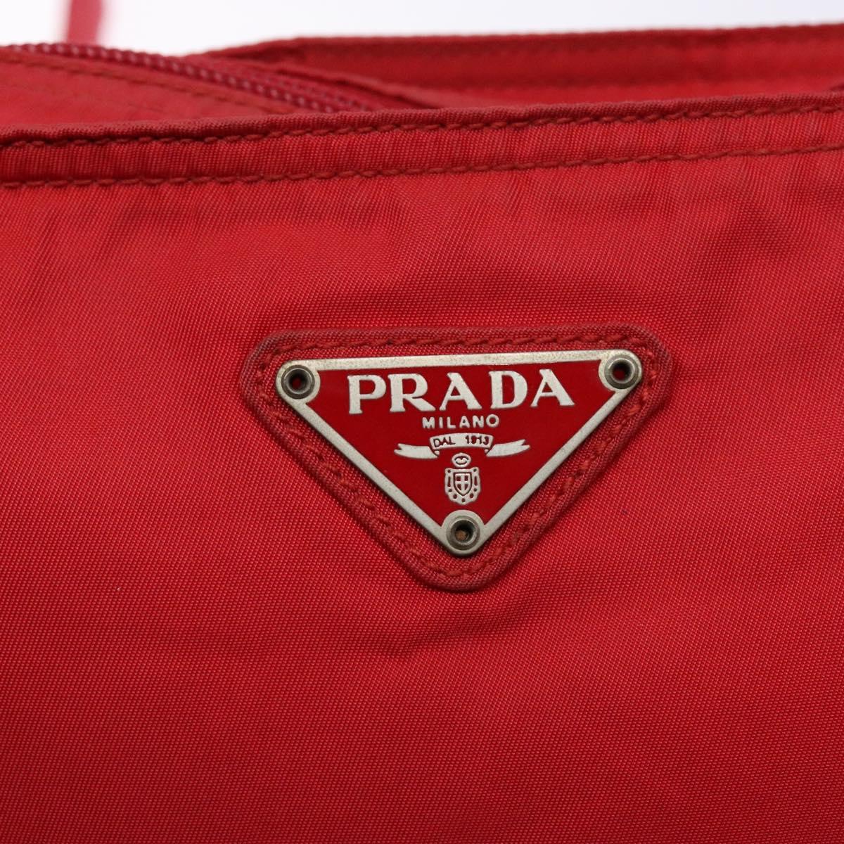 PRADA Shoulder Bag Nylon Red Silver Auth bs28053