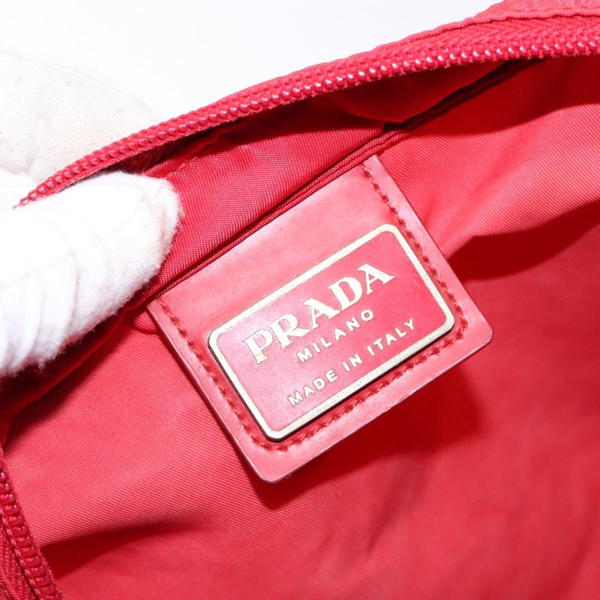 PRADA Shoulder Bag Nylon Red Silver Auth bs28053