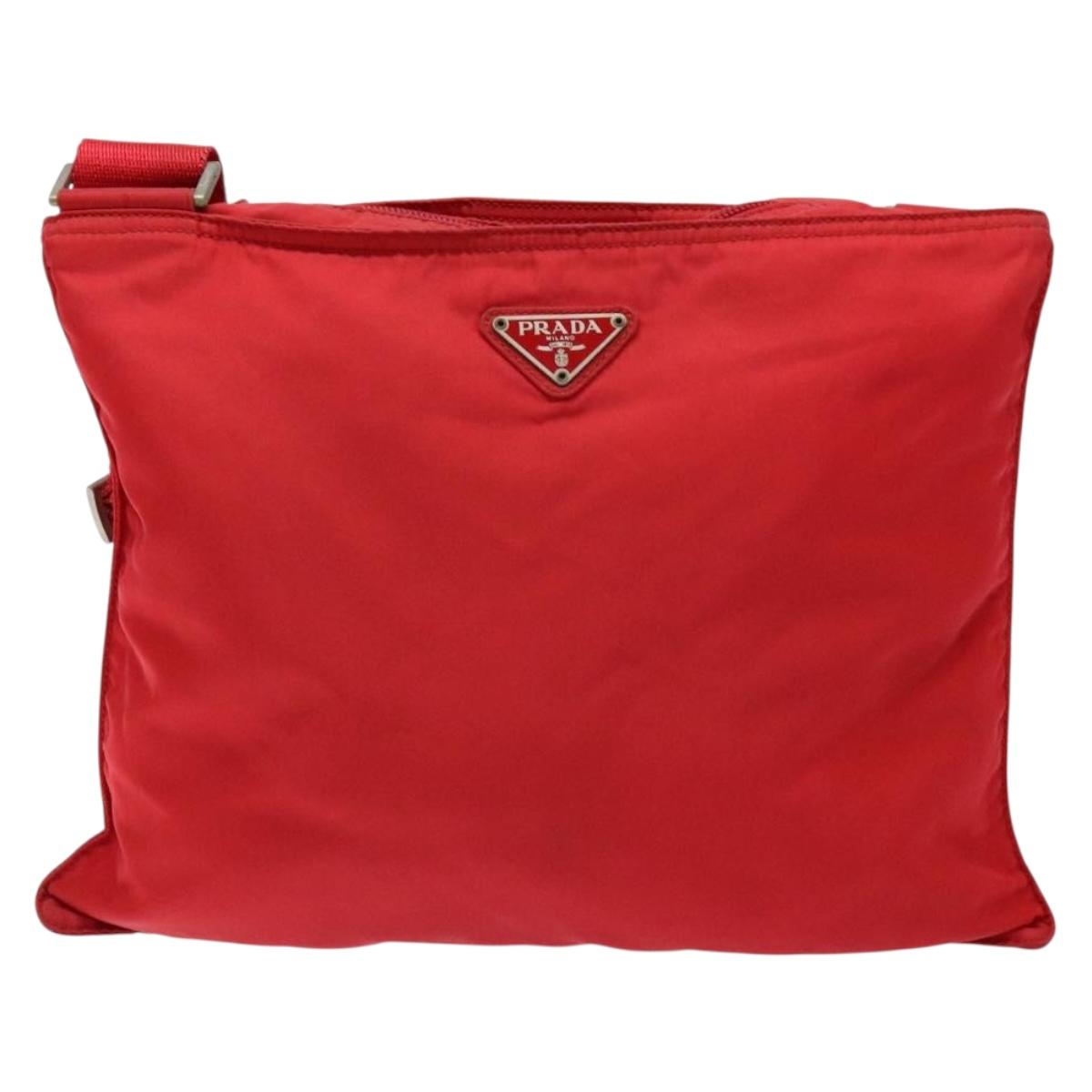 PRADA Shoulder Bag Nylon Red Silver Auth bs28053