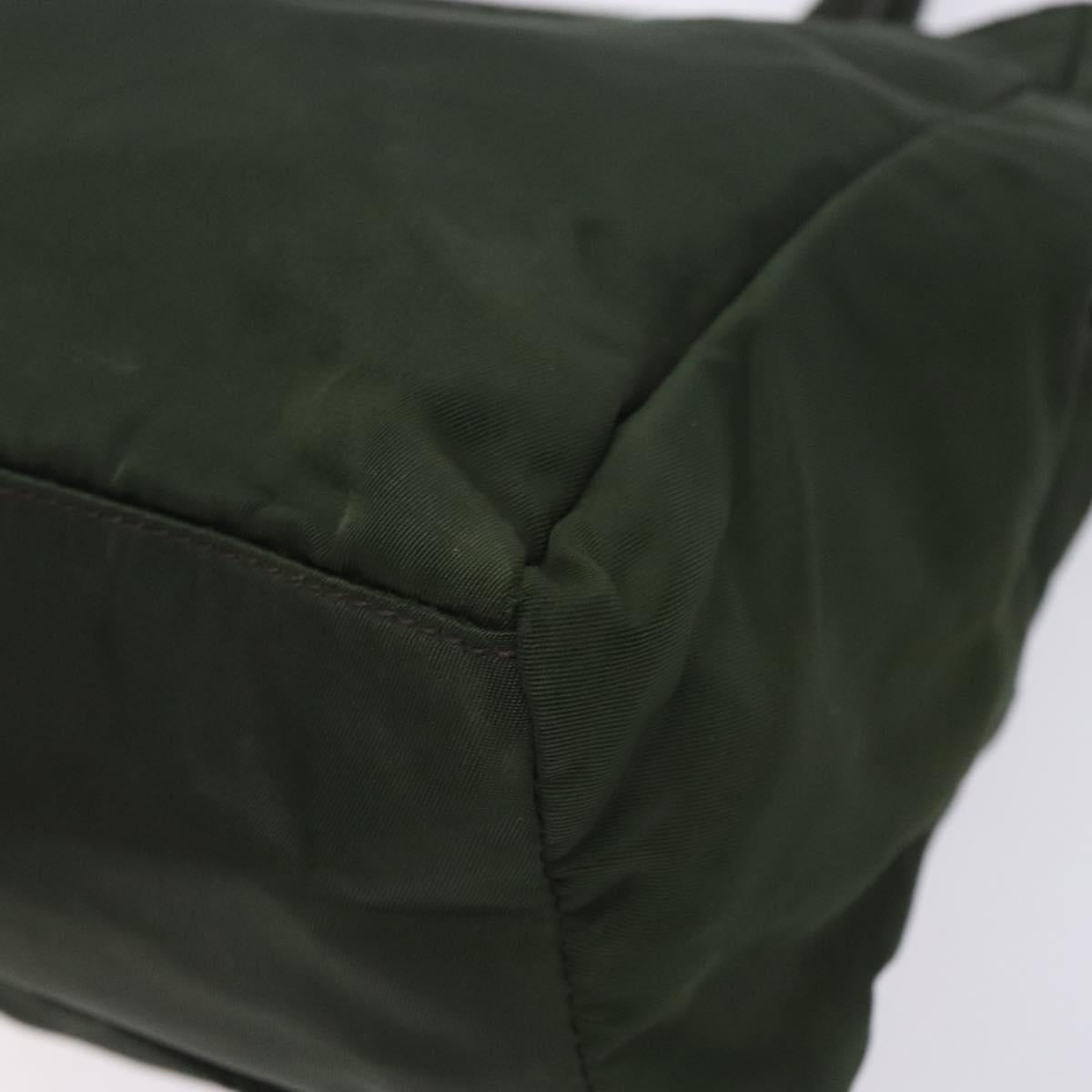 PRADA Tote Bag Nylon Khaki Silver Auth bs28055