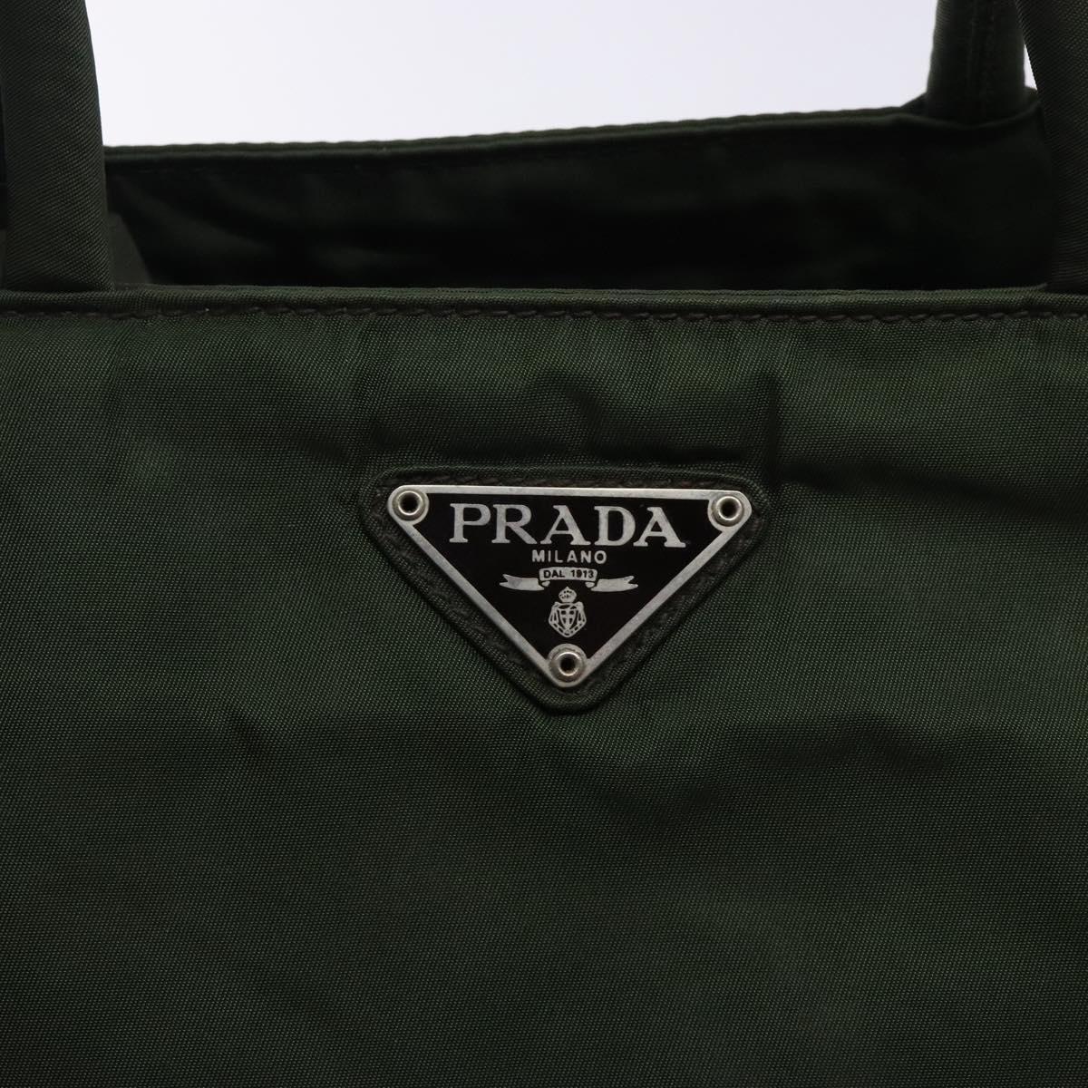 PRADA Tote Bag Nylon Khaki Silver Auth bs28055