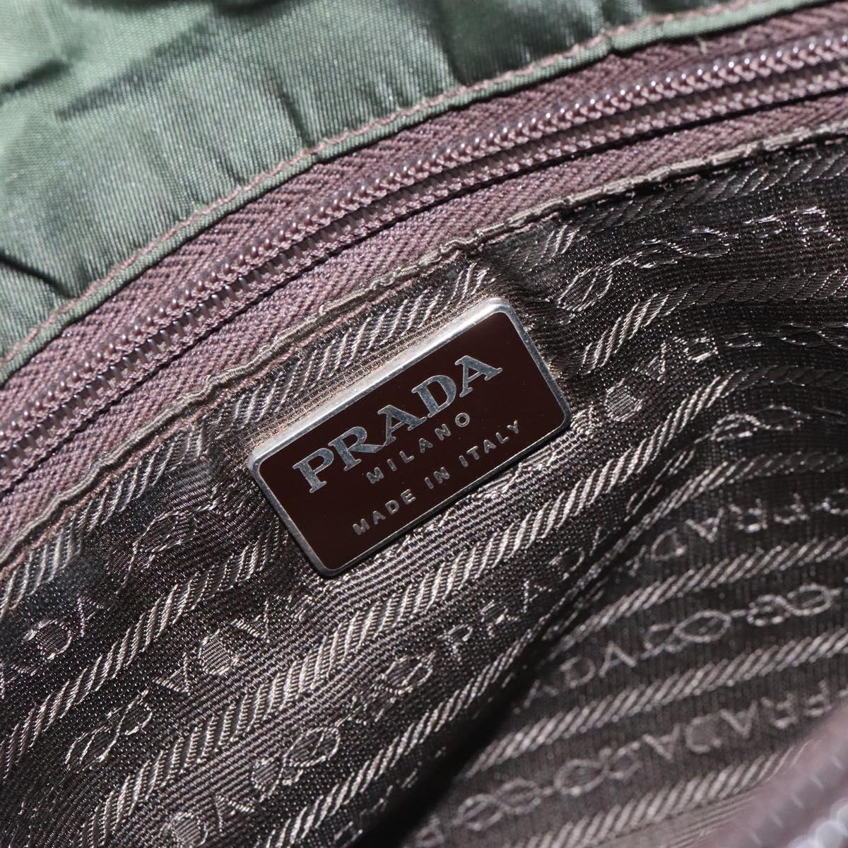 PRADA Tote Bag Nylon Khaki Silver Auth bs28055