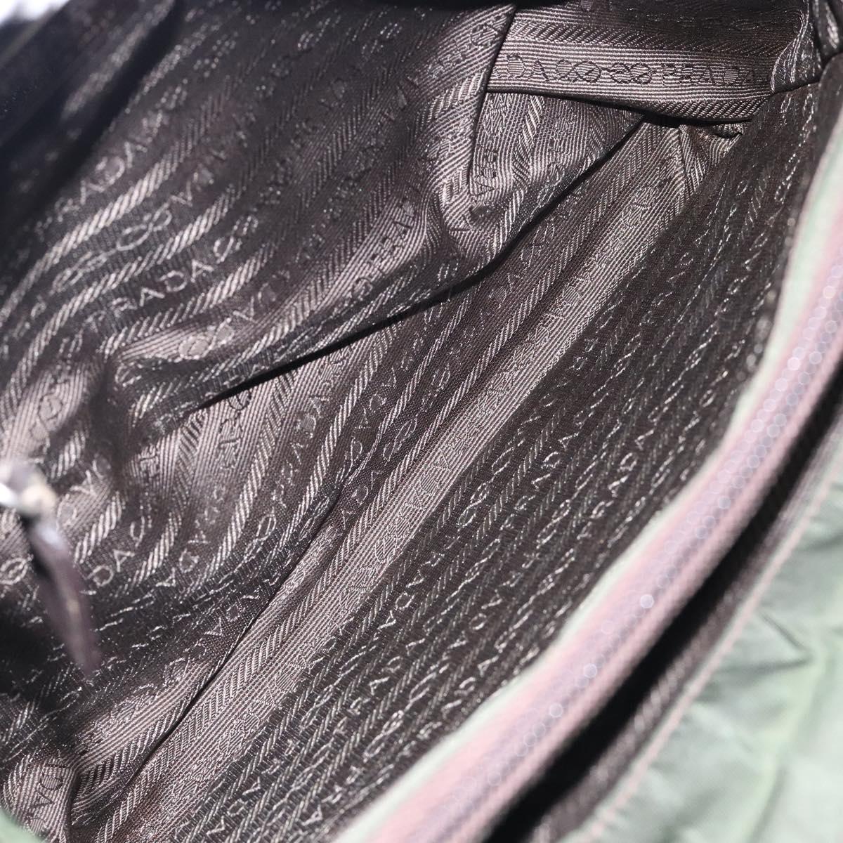 PRADA Tote Bag Nylon Khaki Silver Auth bs28055
