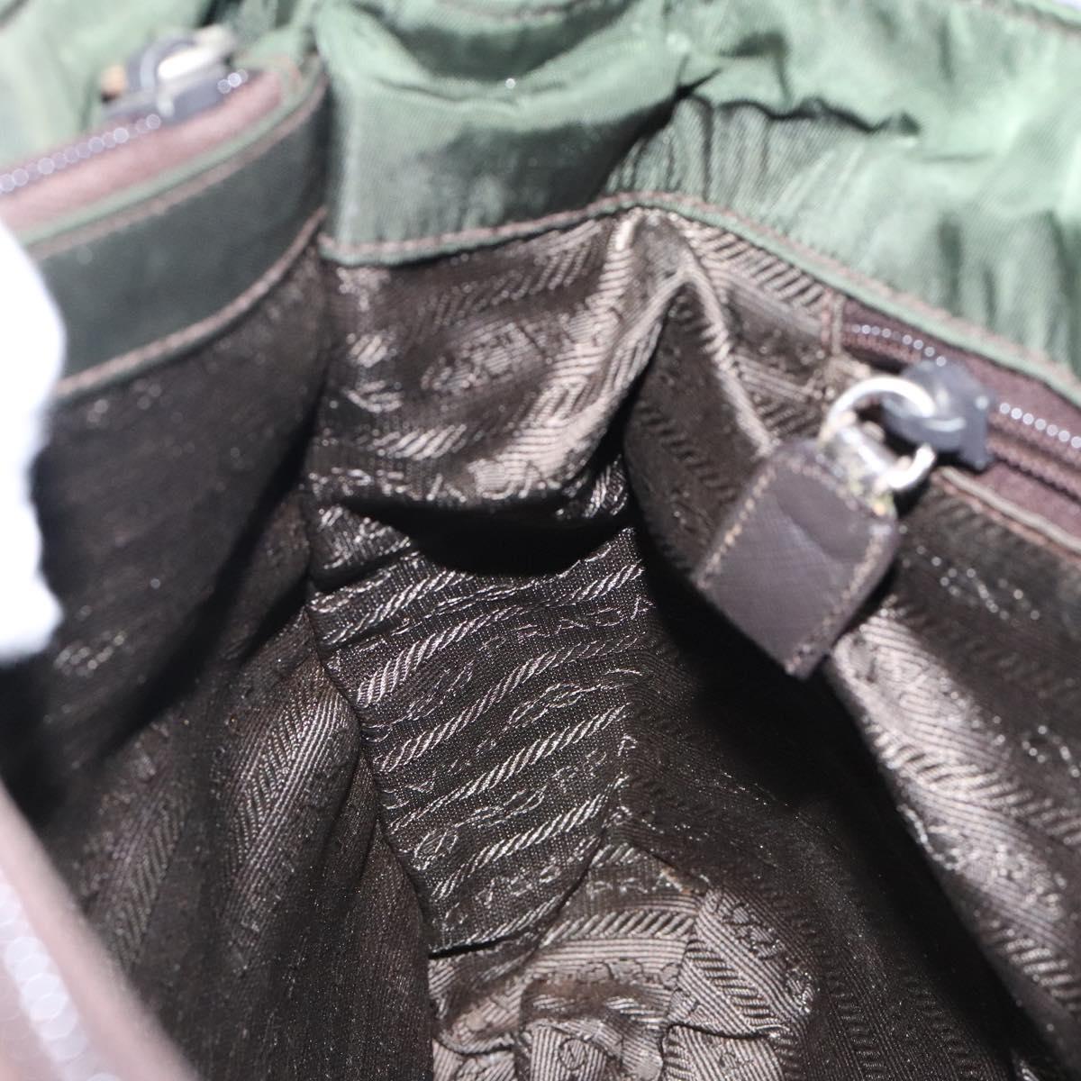 PRADA Tote Bag Nylon Khaki Silver Auth bs28055