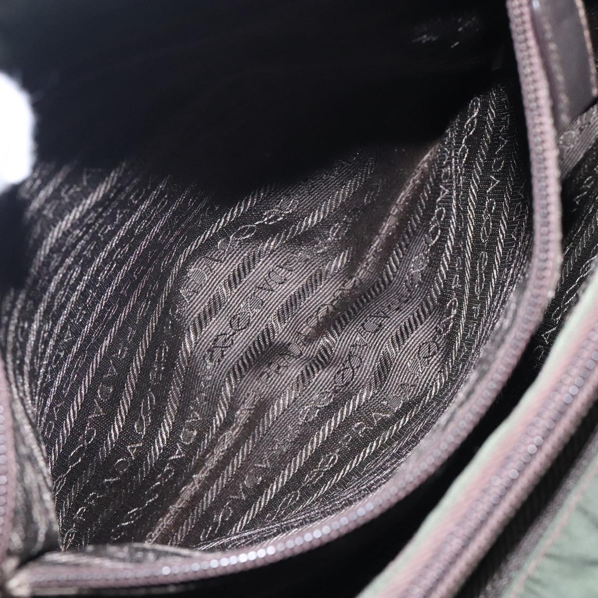 PRADA Tote Bag Nylon Khaki Silver Auth bs28055