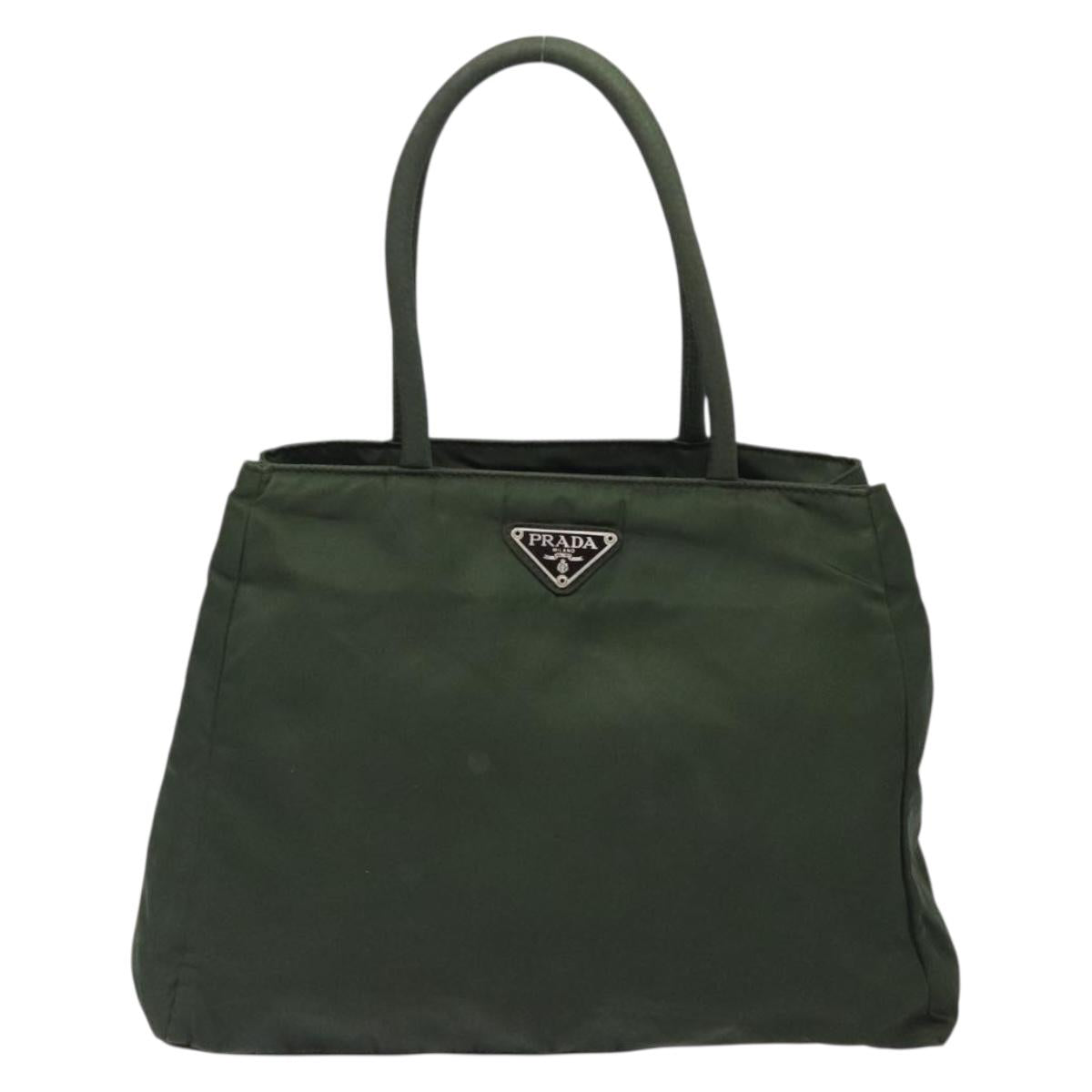 PRADA Tote Bag Nylon Khaki Silver Auth bs28055