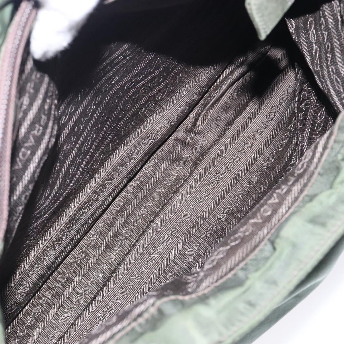 PRADA Tote Bag Nylon Khaki Silver Auth bs28055