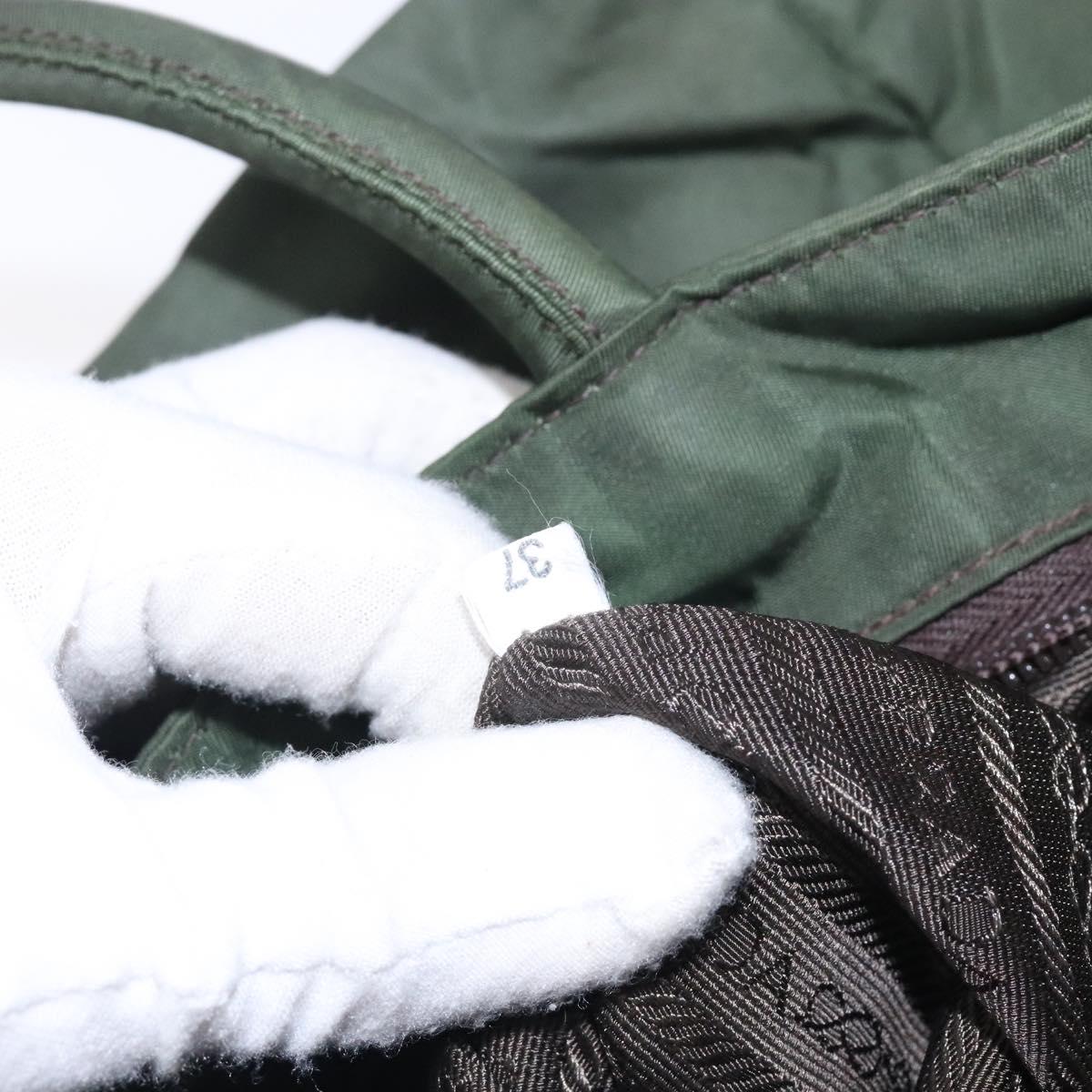 PRADA Tote Bag Nylon Khaki Silver Auth bs28055