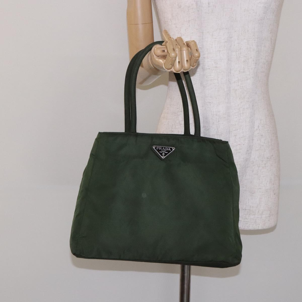 PRADA Tote Bag Nylon Khaki Silver Auth bs28055