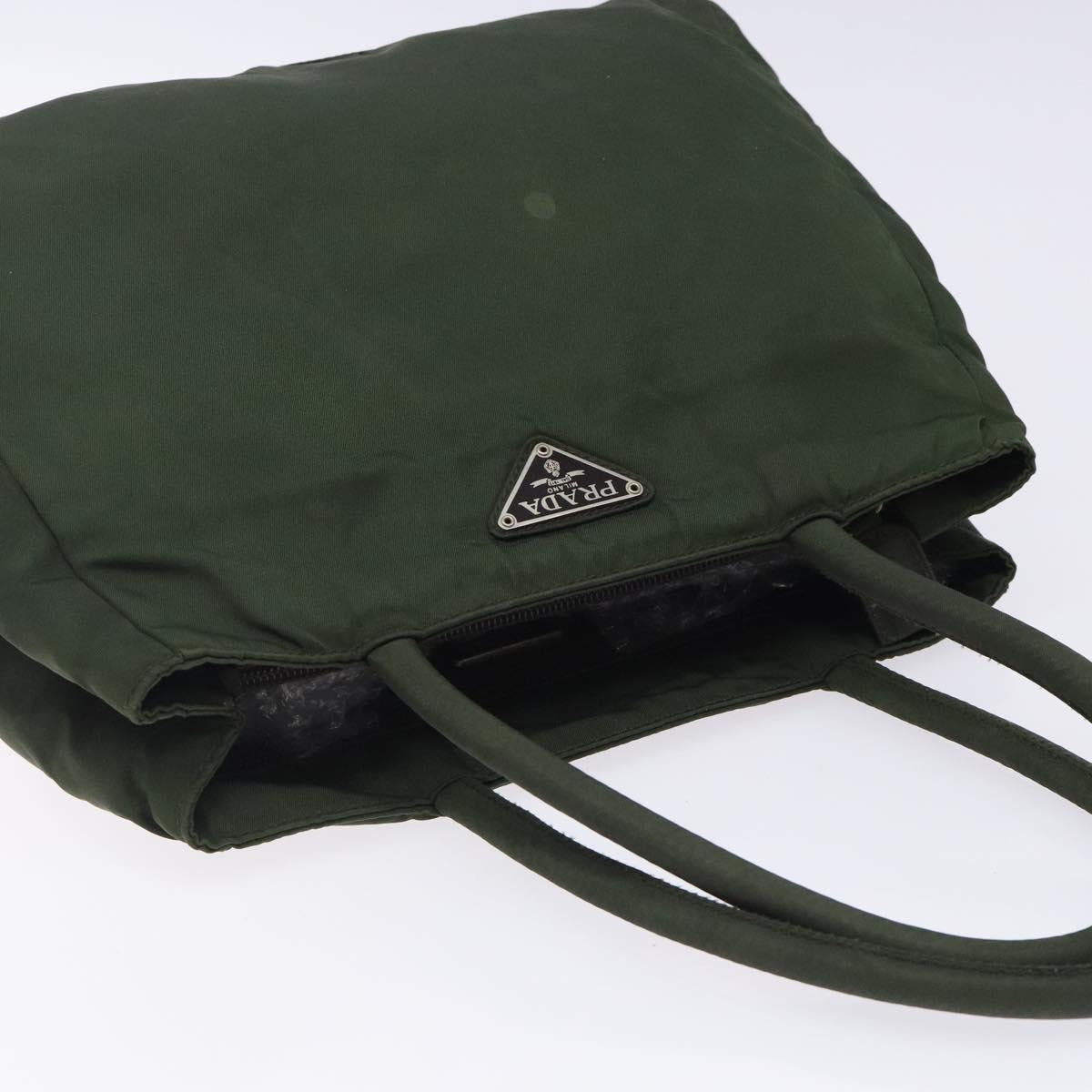PRADA Tote Bag Nylon Khaki Silver Auth bs28055