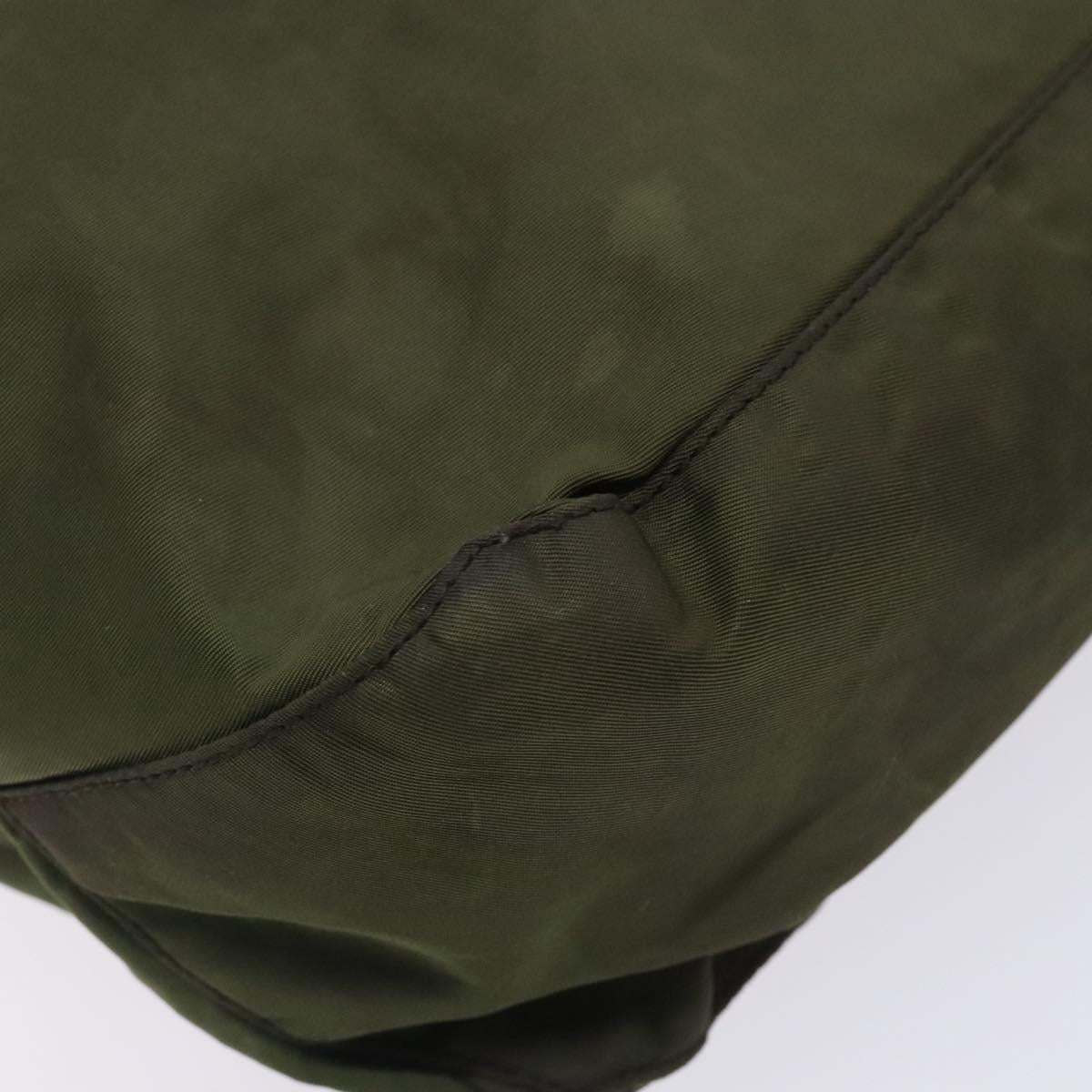 PRADA Tote Bag Nylon Khaki Silver Auth bs28058