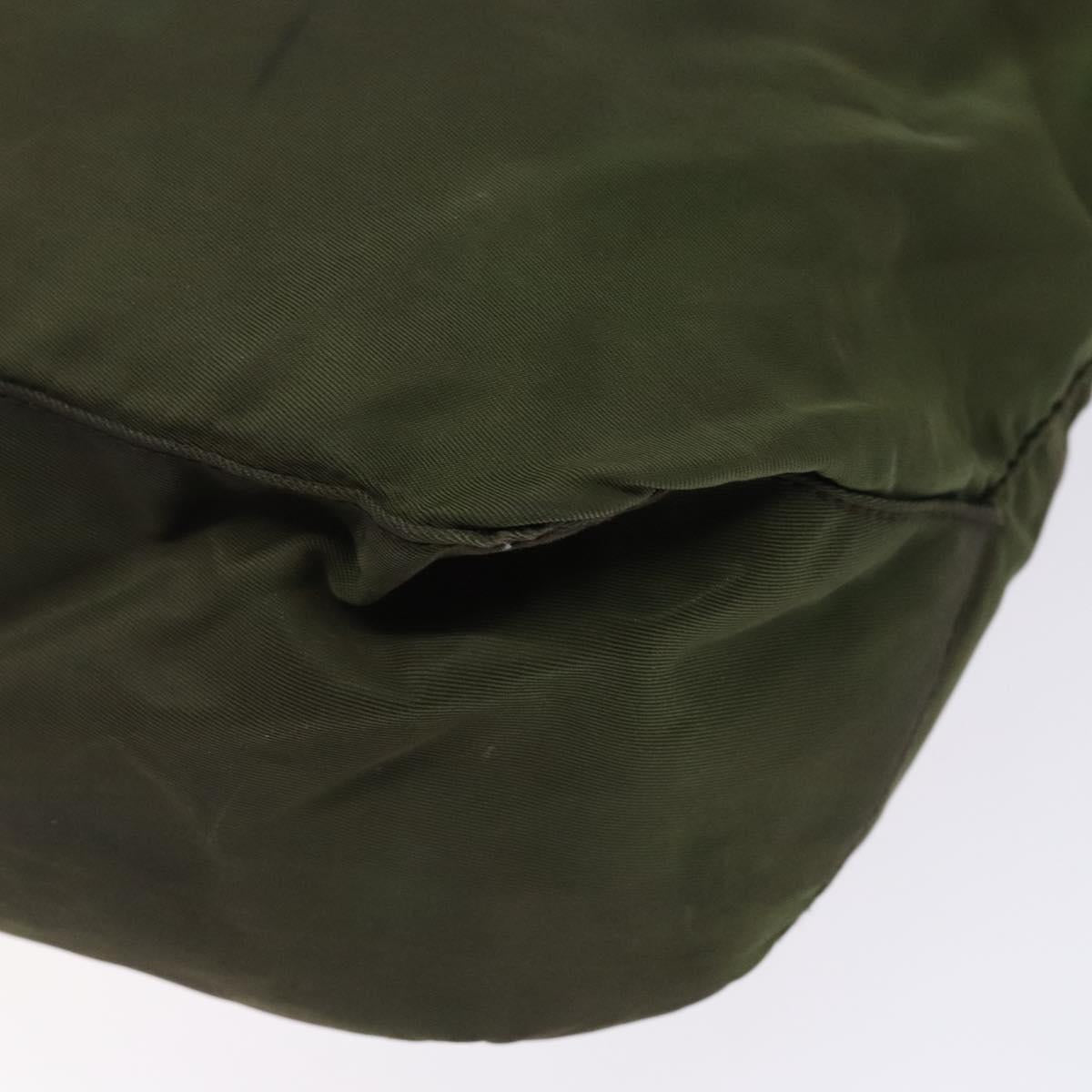 PRADA Tote Bag Nylon Khaki Silver Auth bs28058