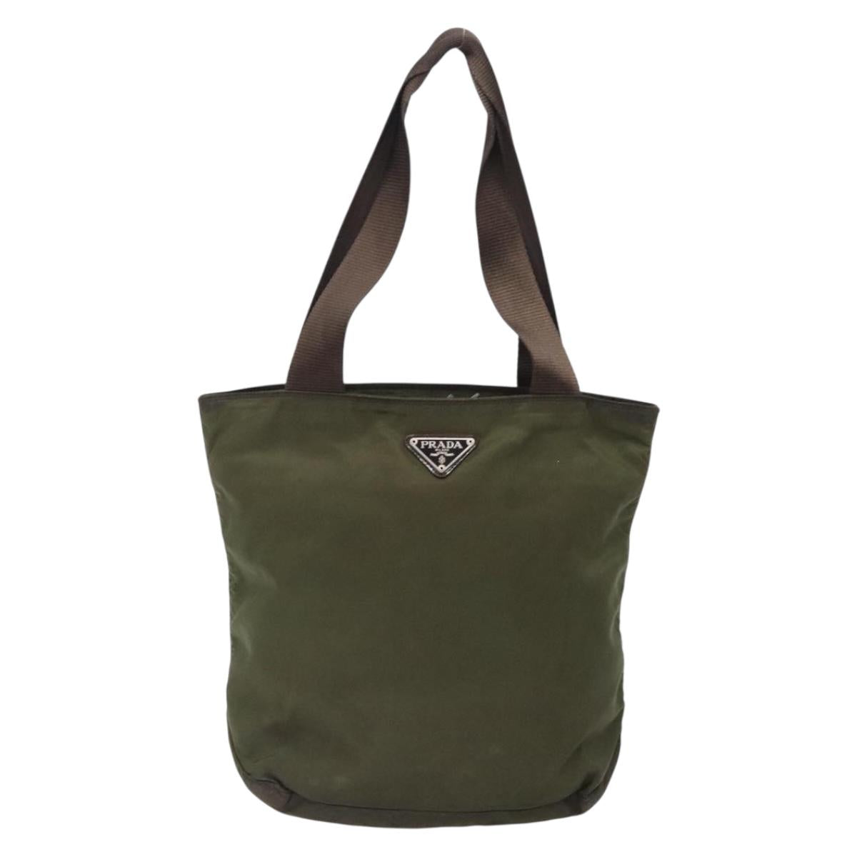 PRADA Tote Bag Nylon Khaki Silver Auth bs28058
