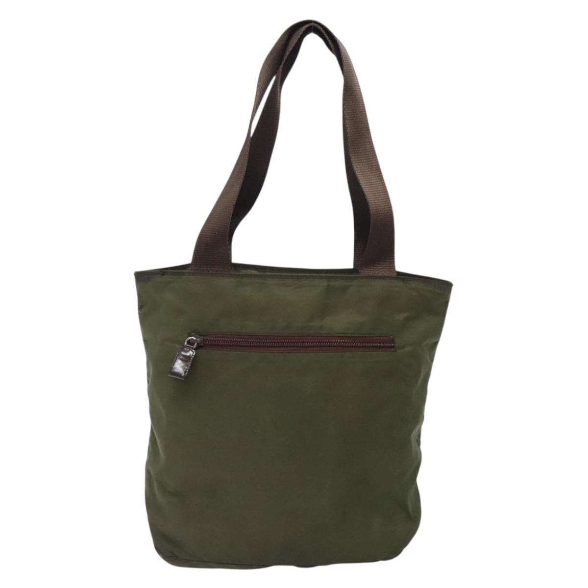 PRADA Tote Bag Nylon Khaki Silver Auth bs28058