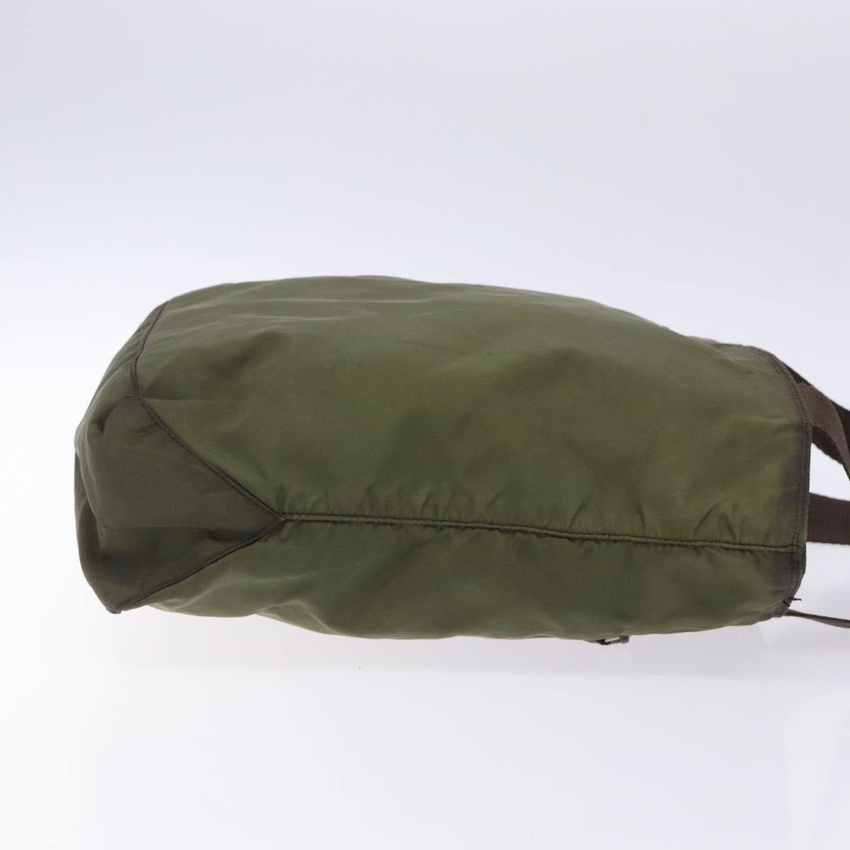 PRADA Tote Bag Nylon Khaki Silver Auth bs28058