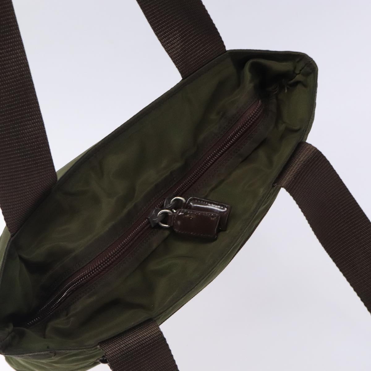 PRADA Tote Bag Nylon Khaki Silver Auth bs28058