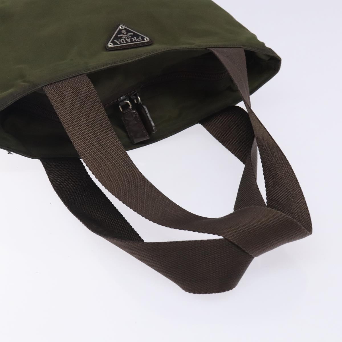 PRADA Tote Bag Nylon Khaki Silver Auth bs28058