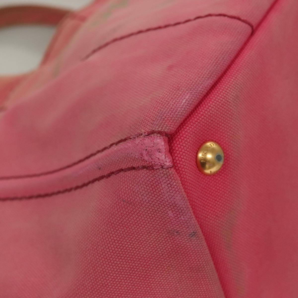 PRADA Canapa GM Hand Bag Canvas Pink Gold Auth bs28066