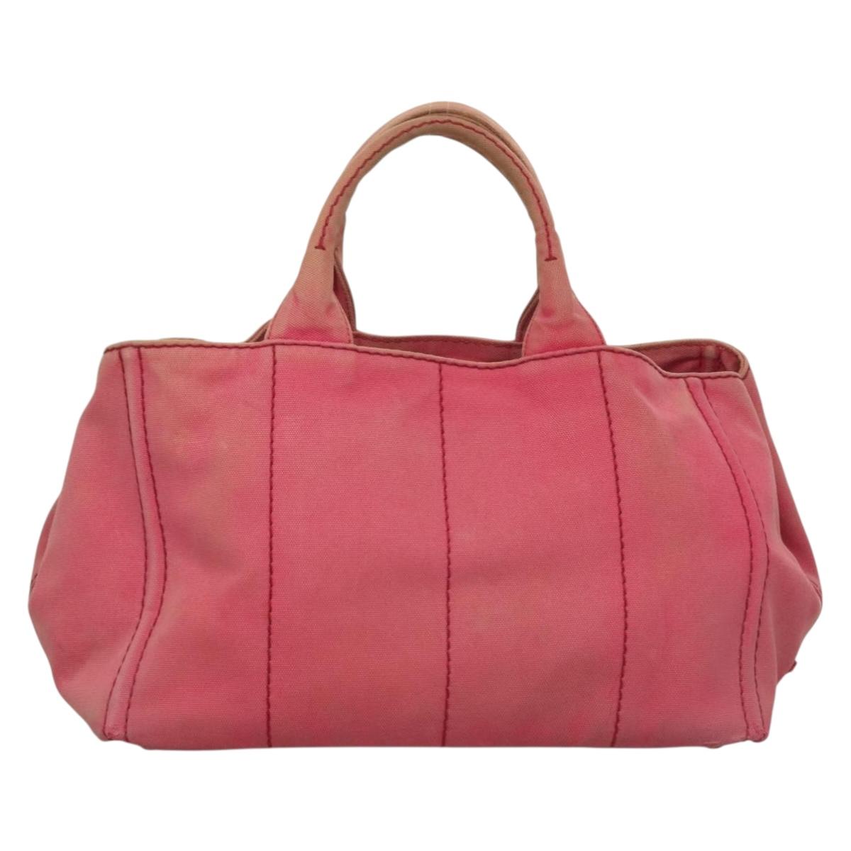 PRADA Canapa GM Hand Bag Canvas Pink Gold Auth bs28066