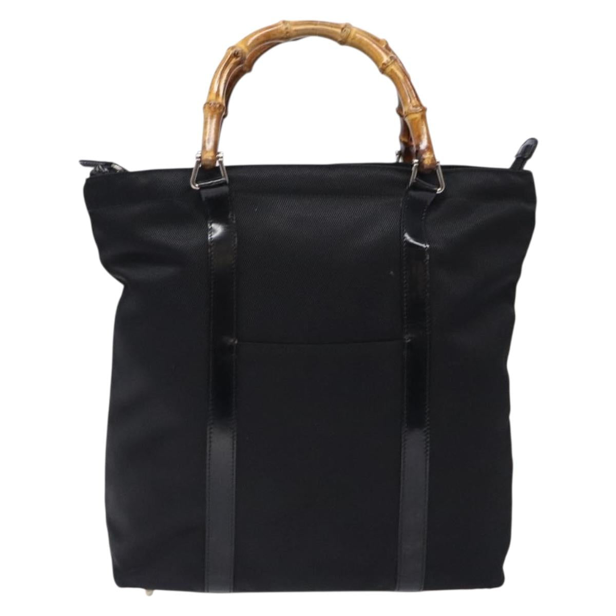 GUCCI Bamboo Tote Bag Nylon Black Silver 000 1998 0508 Auth bs28079