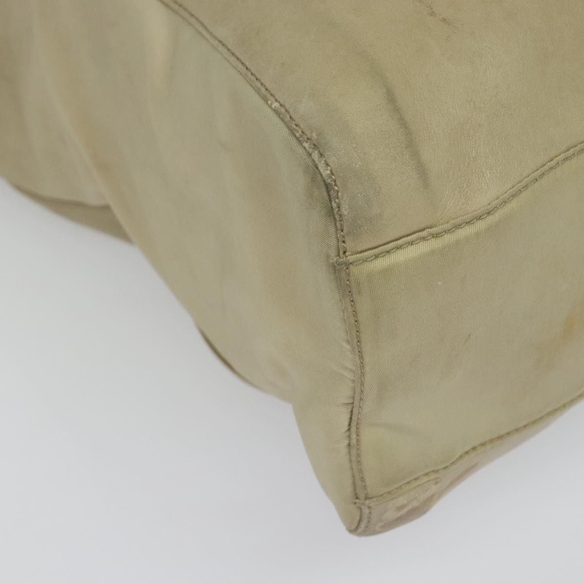 PRADA Chain Tote Bag Leather Beige Gold Auth bs28084