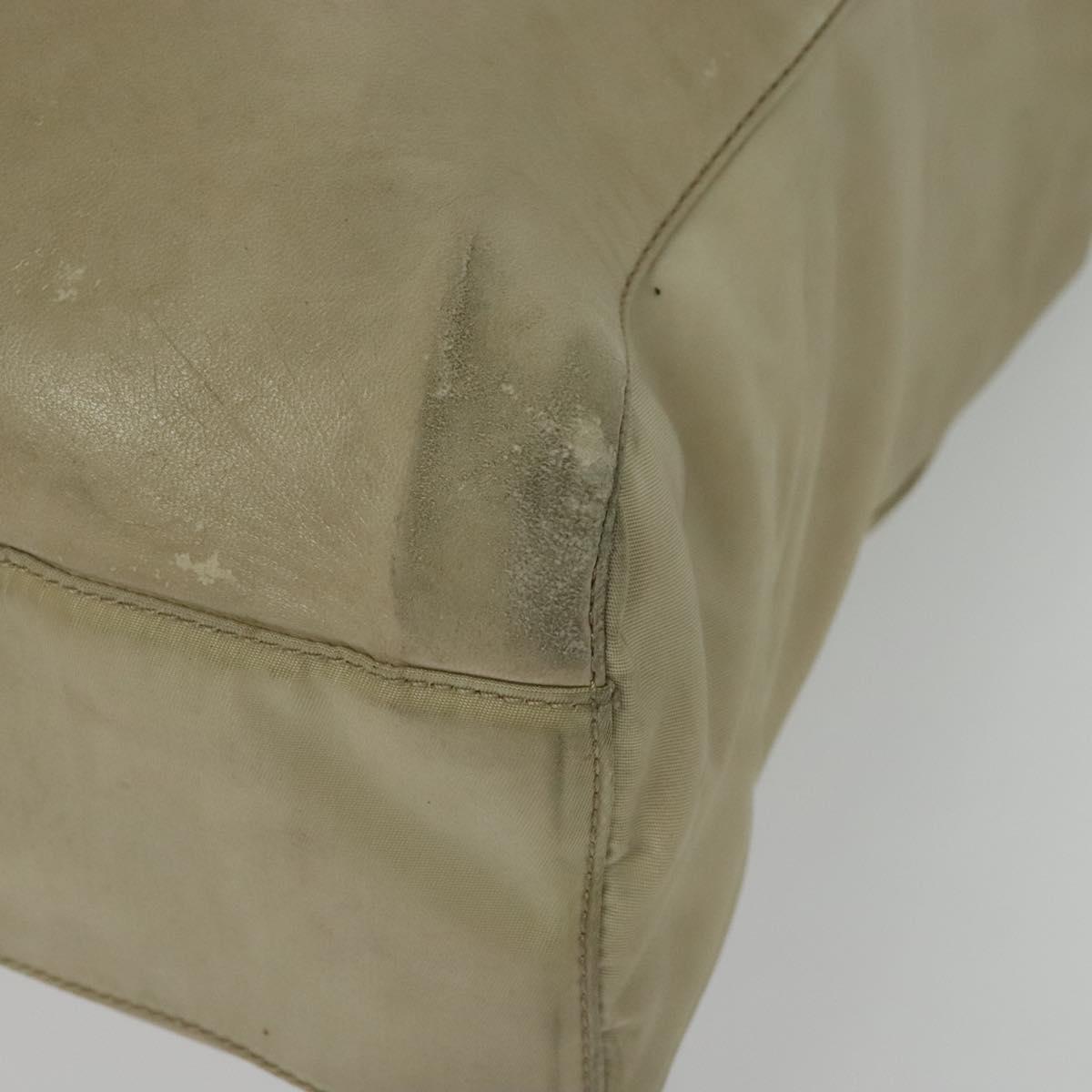 PRADA Chain Tote Bag Leather Beige Gold Auth bs28084