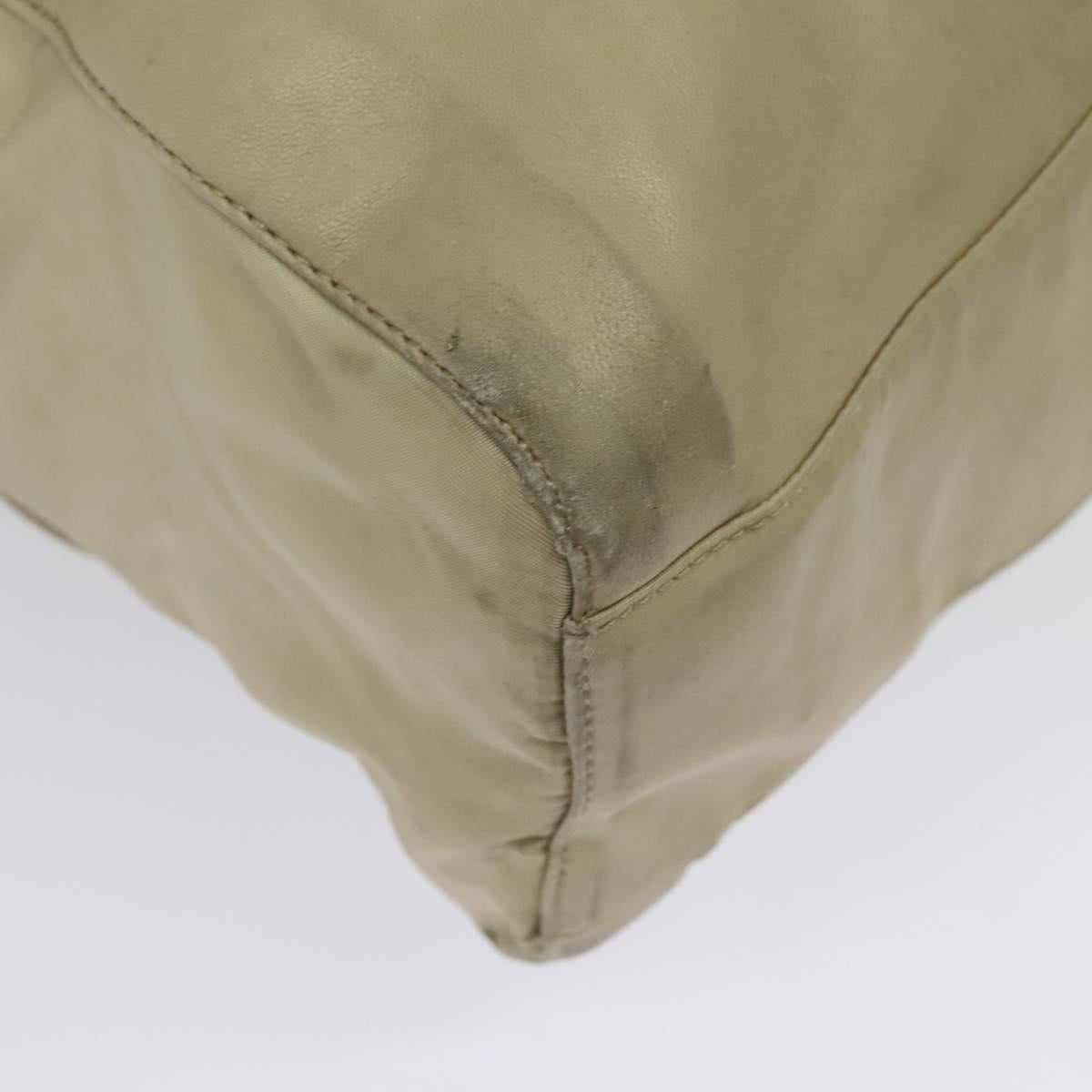 PRADA Chain Tote Bag Leather Beige Gold Auth bs28084