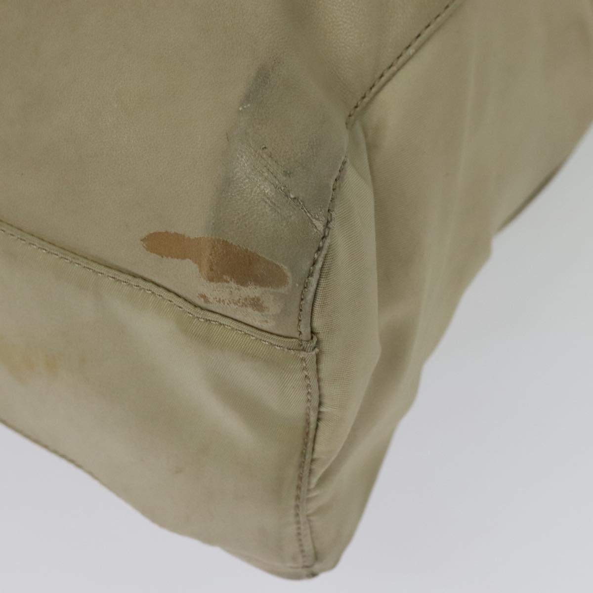 PRADA Chain Tote Bag Leather Beige Gold Auth bs28084