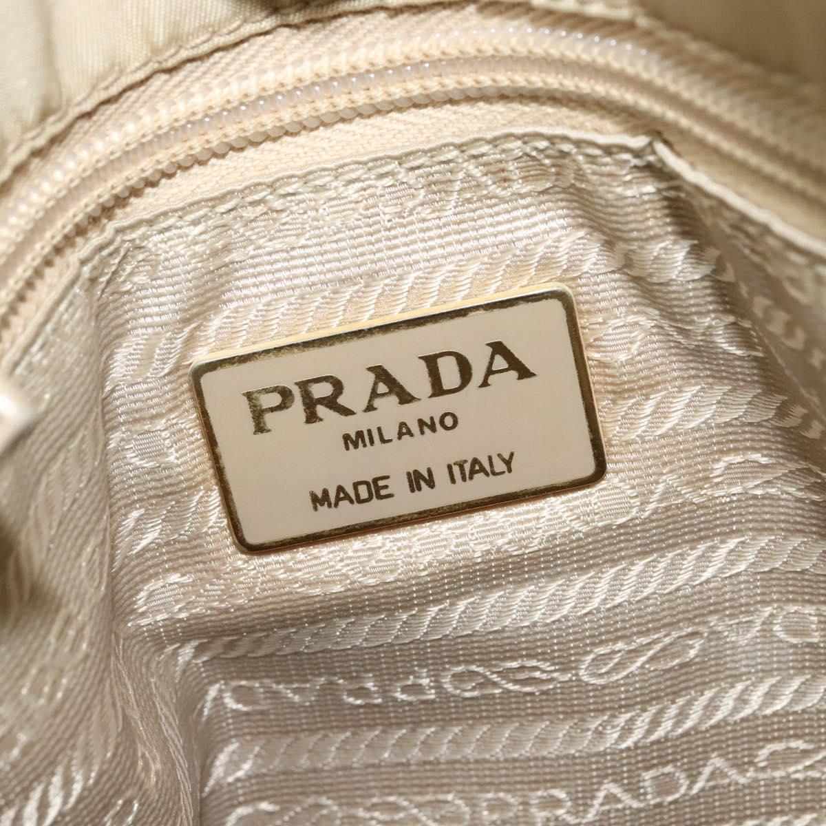 PRADA Chain Tote Bag Leather Beige Gold Auth bs28084
