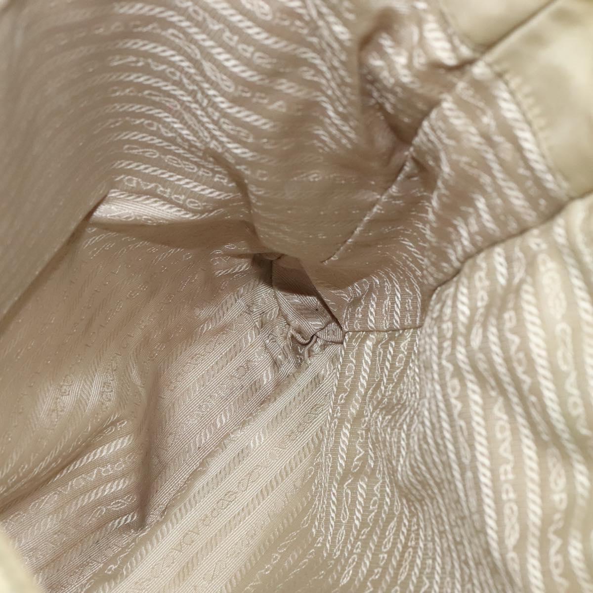 PRADA Chain Tote Bag Leather Beige Gold Auth bs28084