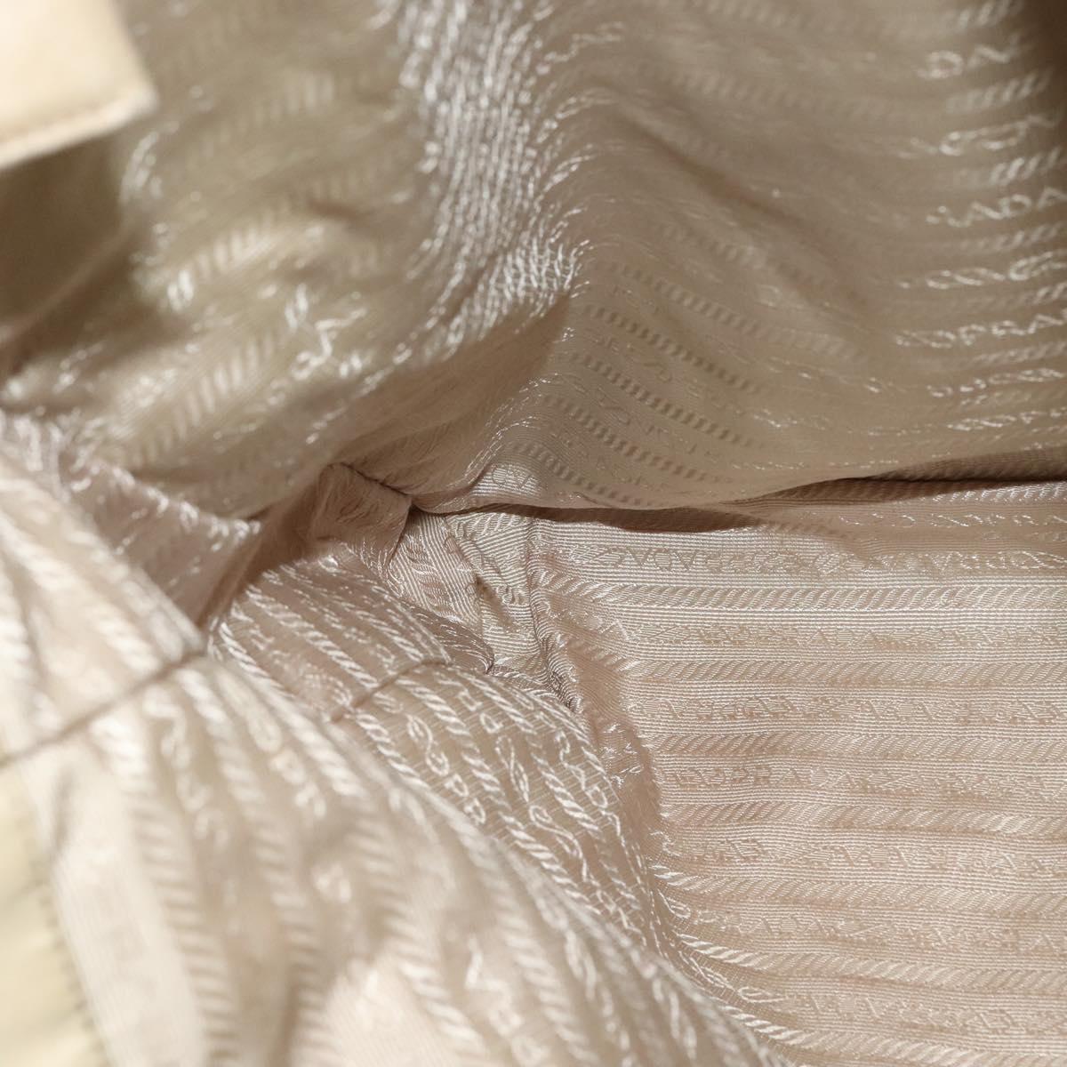 PRADA Chain Tote Bag Leather Beige Gold Auth bs28084