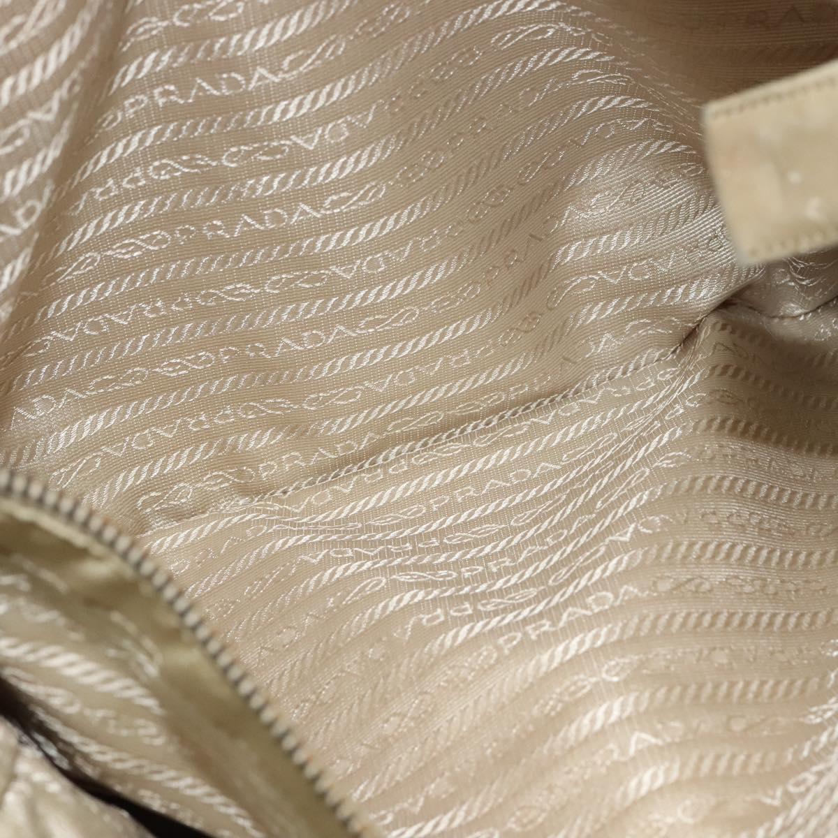 PRADA Chain Tote Bag Leather Beige Gold Auth bs28084