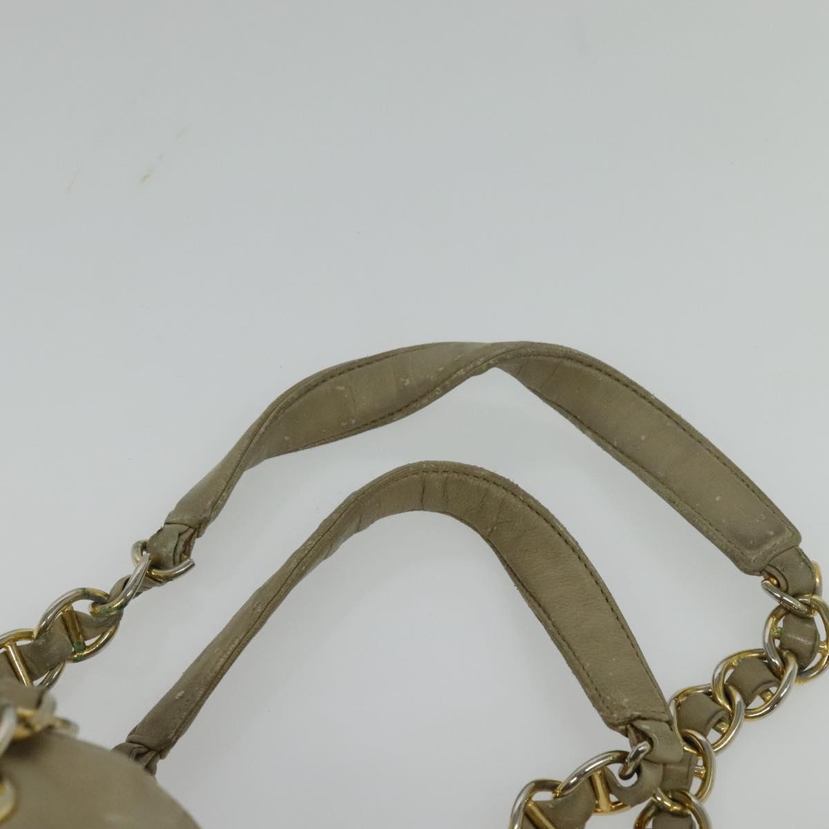 PRADA Chain Tote Bag Leather Beige Gold Auth bs28084