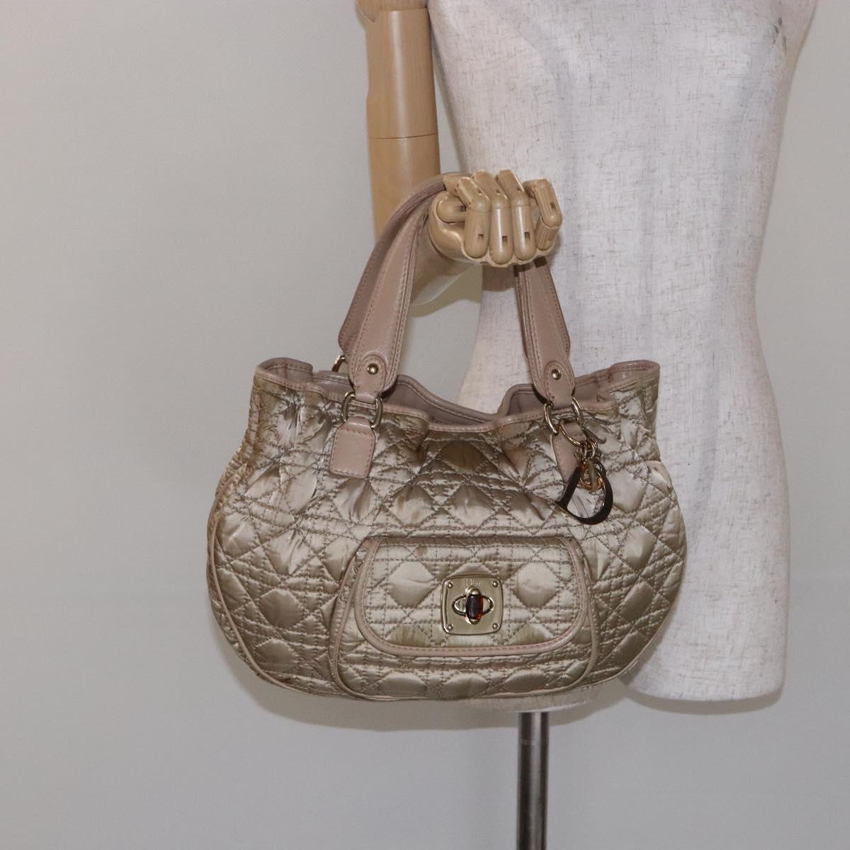 Christian Dior Canage Hand Bag Nylon Beige Gold Auth bs28087