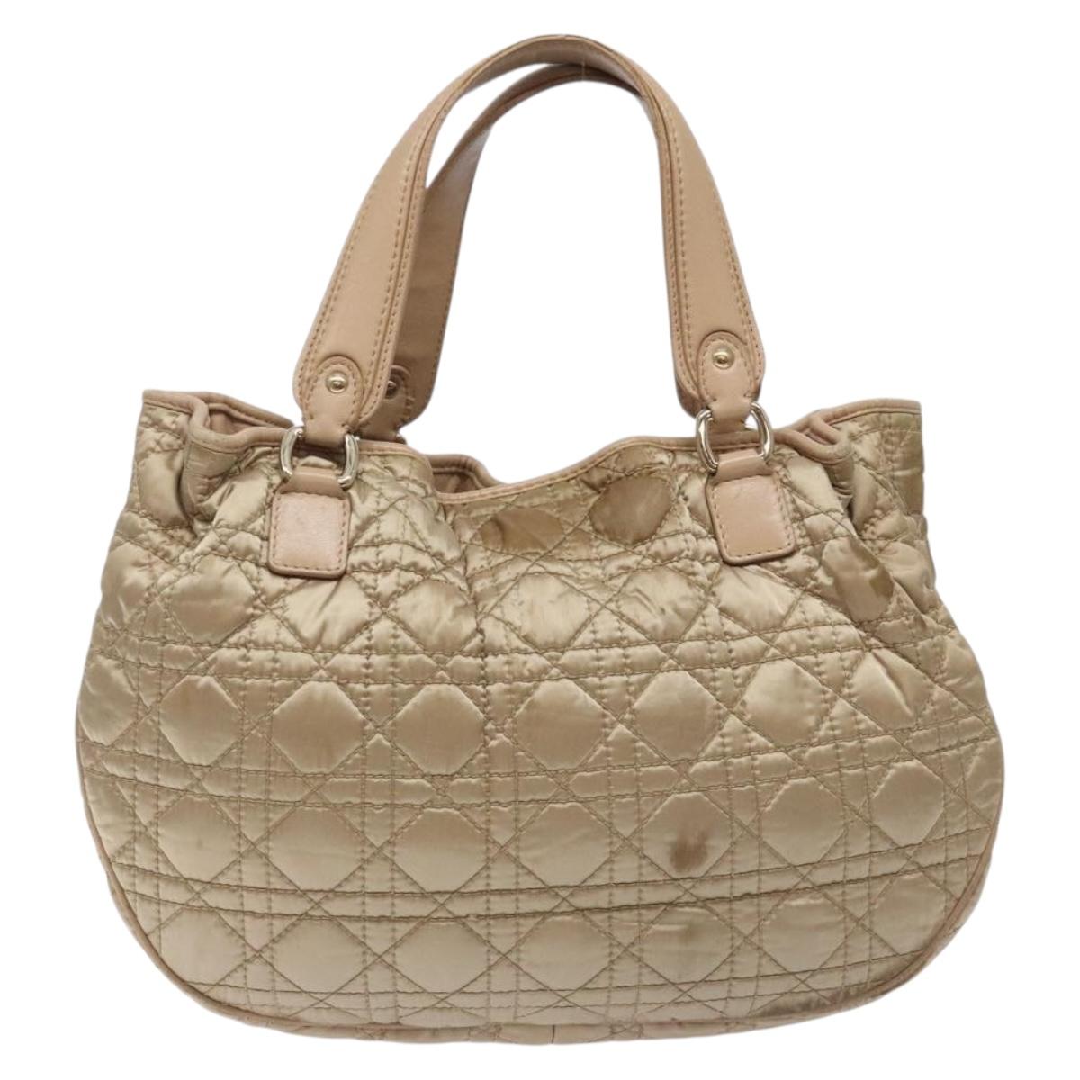 Christian Dior Canage Hand Bag Nylon Beige Gold Auth bs28087