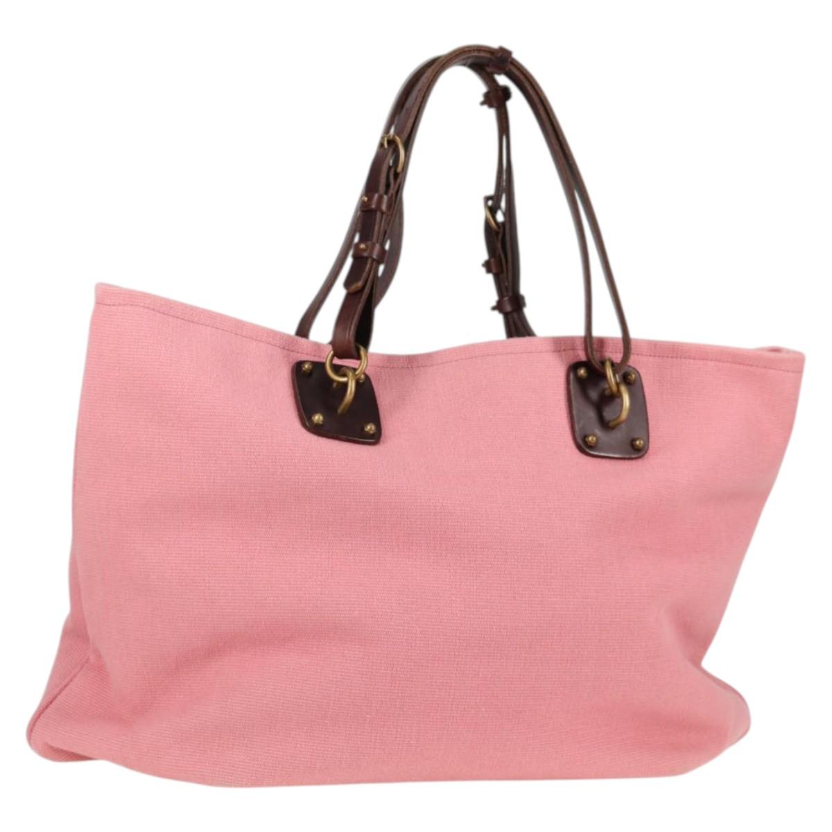 BOTTEGA VENETA Tote Bag Canvas Pink Gold Auth bs28112