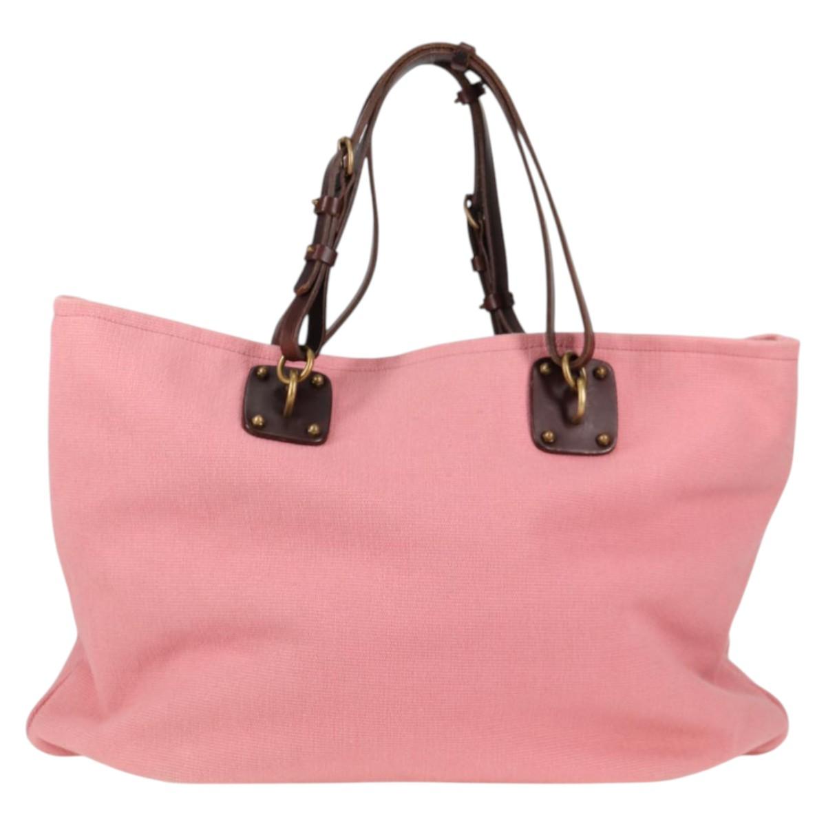 BOTTEGA VENETA Tote Bag Canvas Pink Gold Auth bs28112