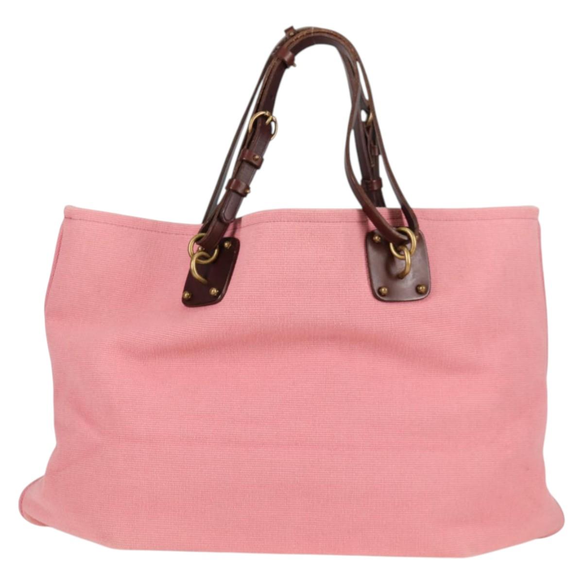 BOTTEGA VENETA Tote Bag Canvas Pink Gold Auth bs28112