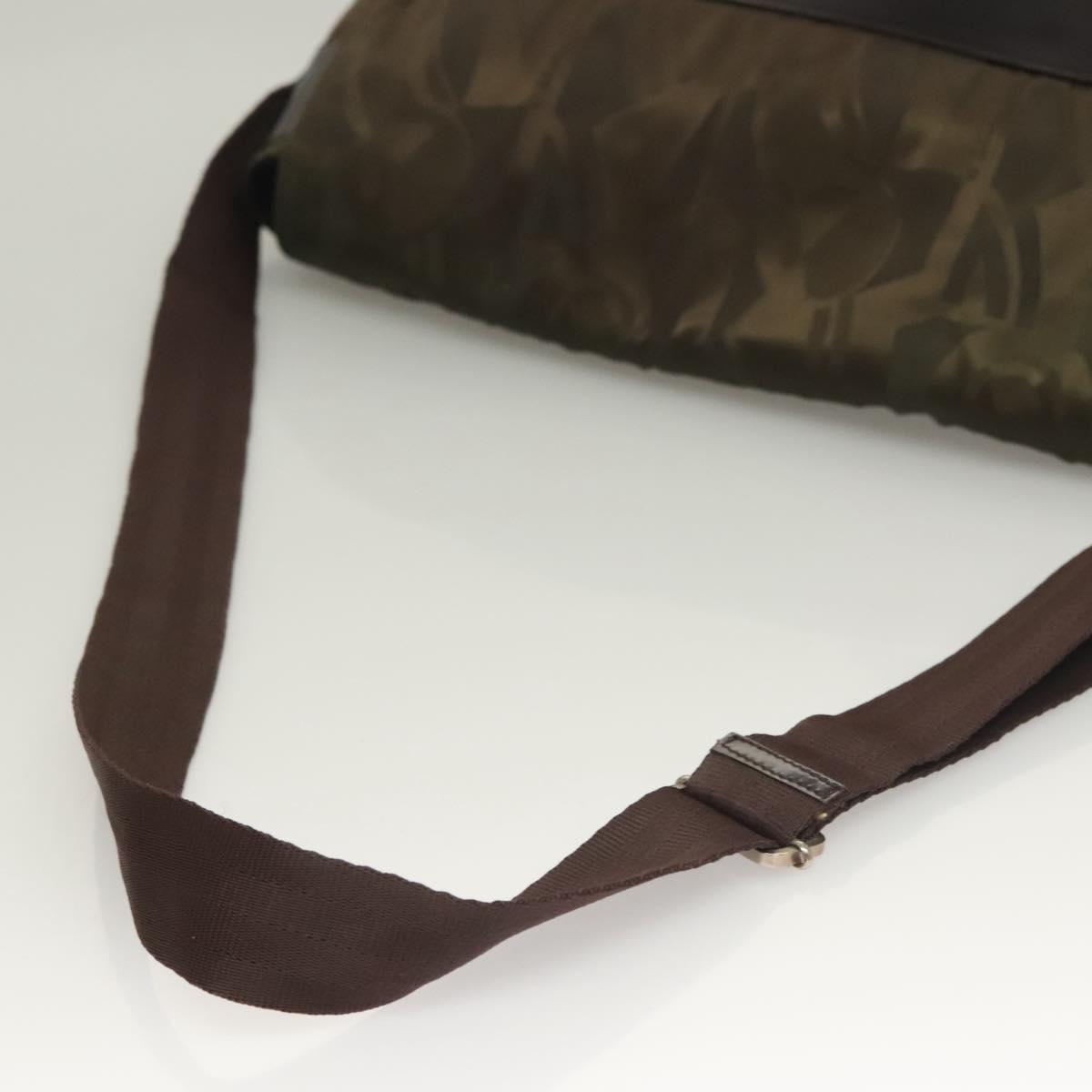 Salvatore Ferragamo Shoulder Bag Nylon Enamel Khaki Silver Auth bs28133