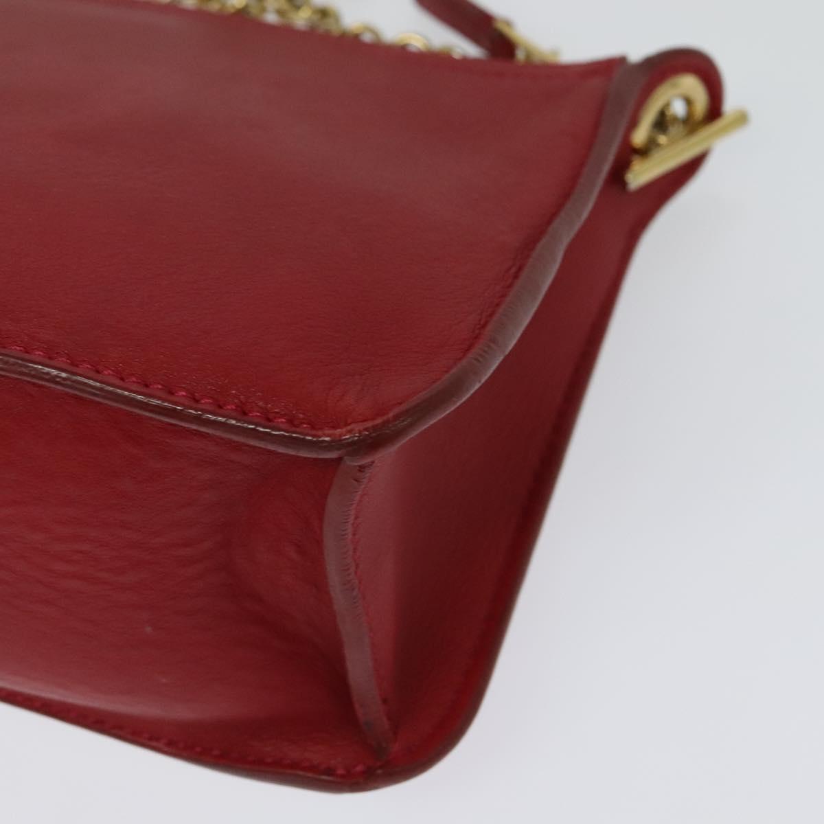 CELINE Chain Shoulder Bag Leather Red Gold Auth bs28138