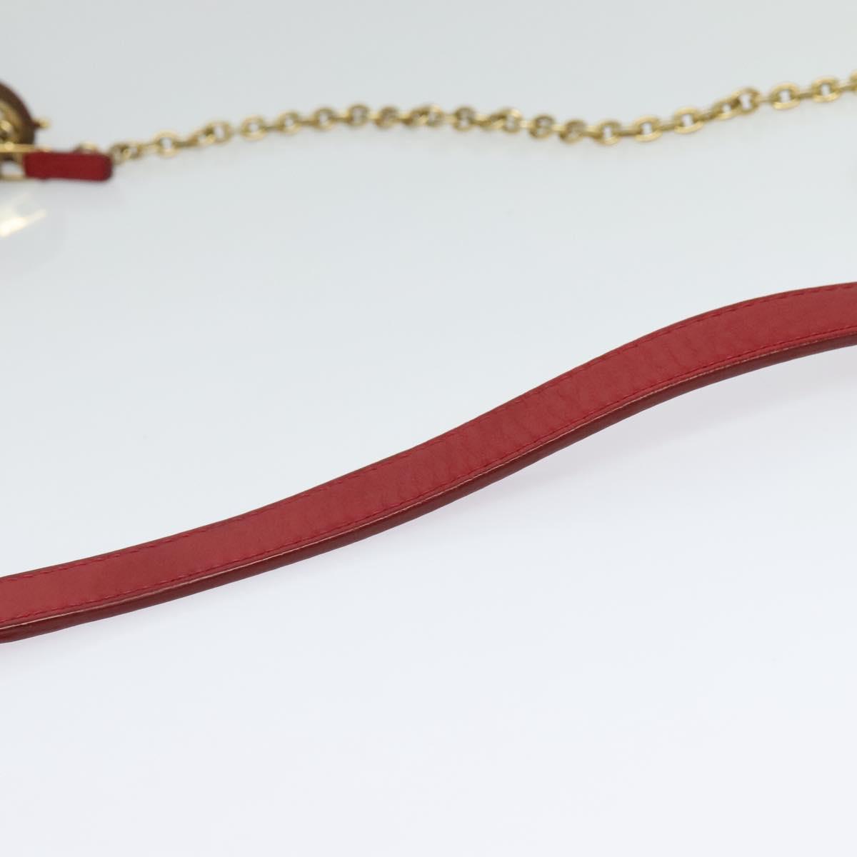 CELINE Chain Shoulder Bag Leather Red Gold Auth bs28138