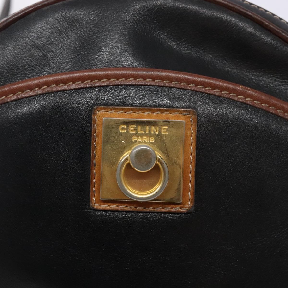 CELINE Shoulder Bag Leather Black Gold Auth bs28139