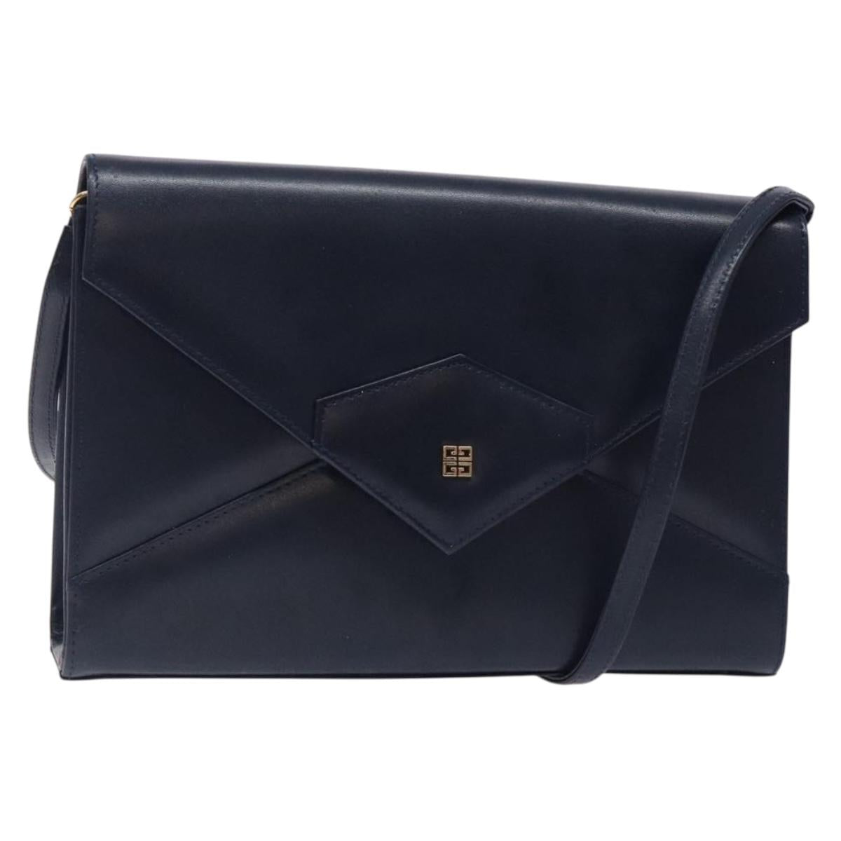 GIVENCHY Shoulder Bag Leather Navy Gold Auth bs28140