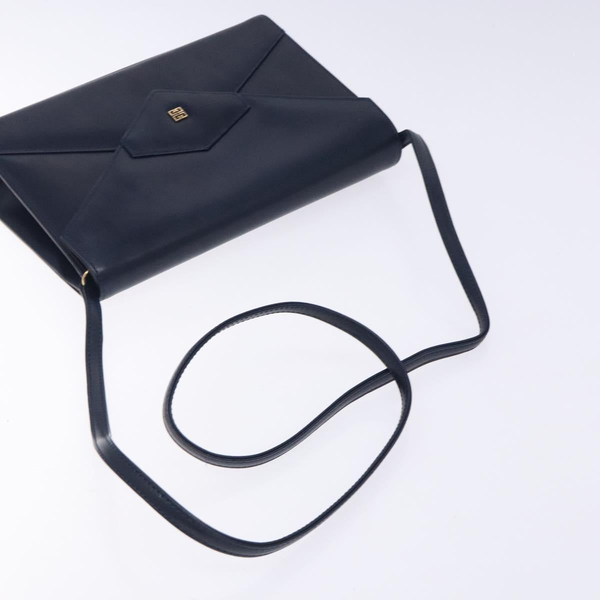 GIVENCHY Shoulder Bag Leather Navy Gold Auth bs28140