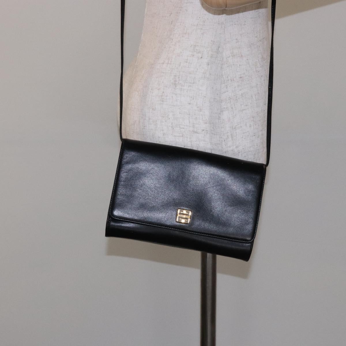 GIVENCHY Shoulder Bag Leather Black Gold Auth bs28141