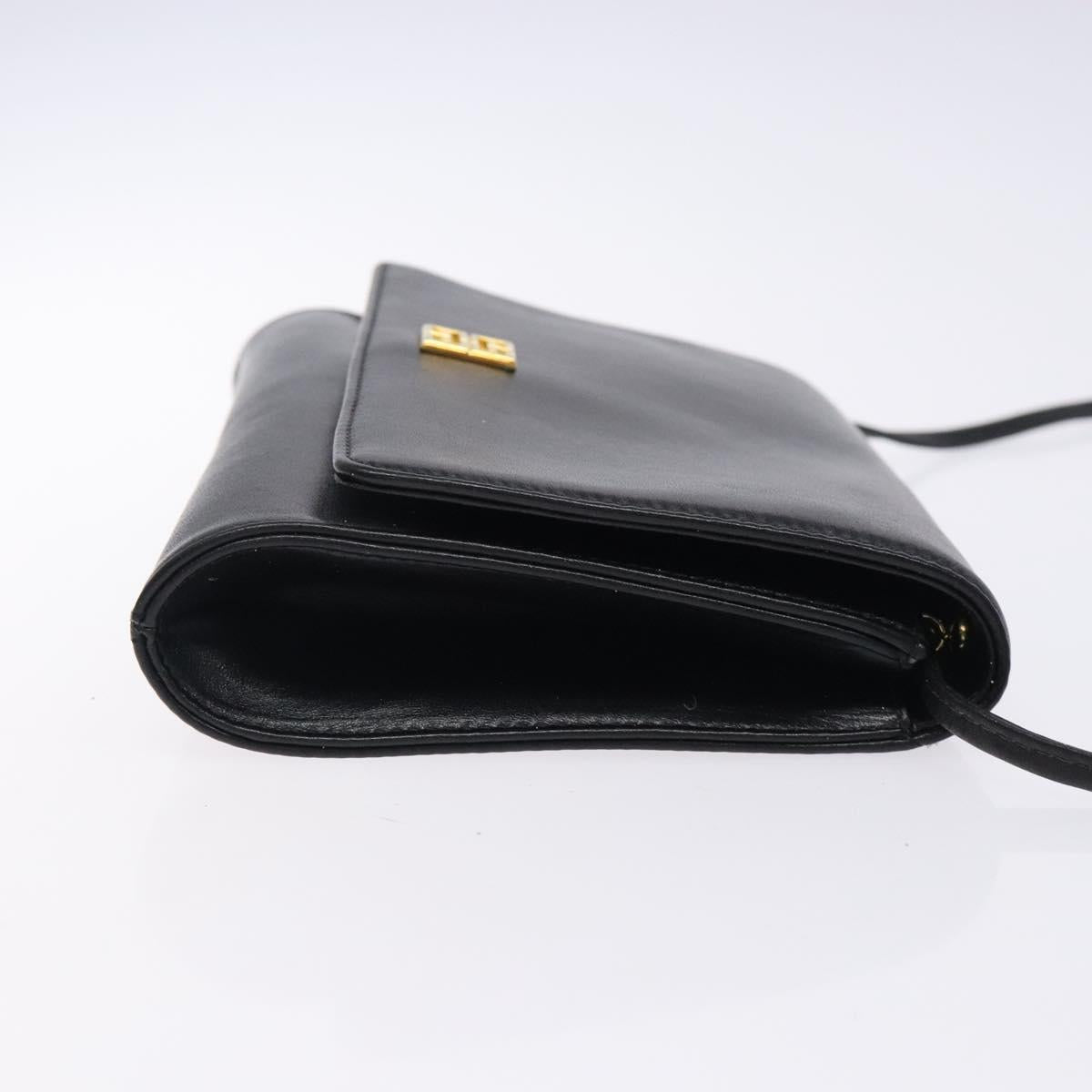 GIVENCHY Shoulder Bag Leather Black Gold Auth bs28141